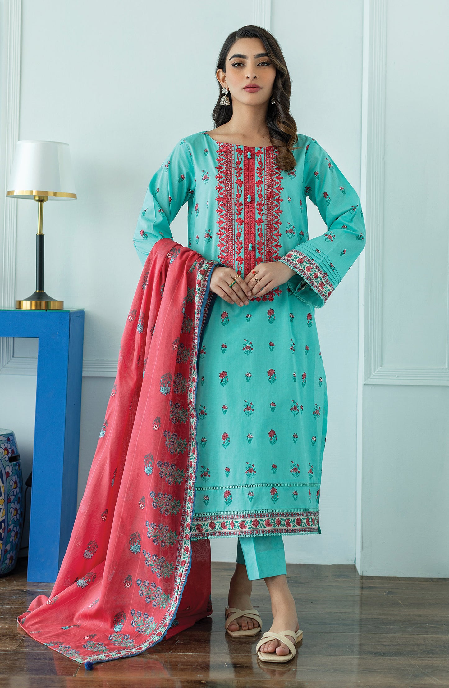 OTL-23-010/U L.BLUE LAWN  UNSTITCHED SHIRT DUPATTA PANTS