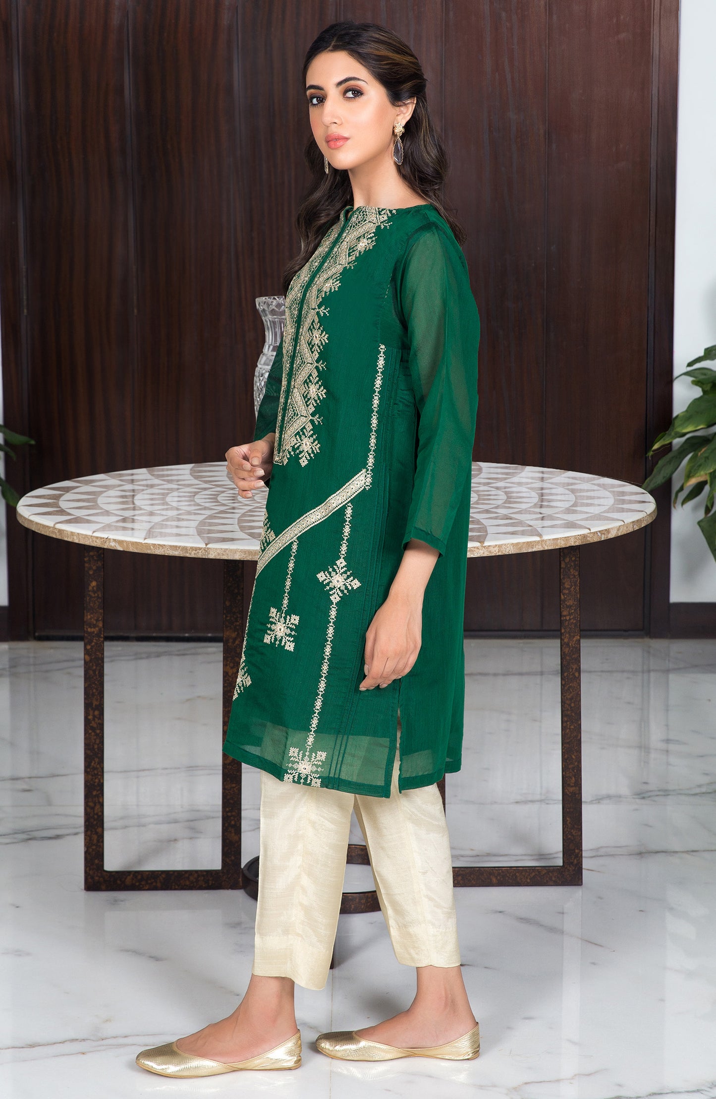 Stitched 1 Piece Embroidered Cotton Shirt (NRHC-85/S GREEN)