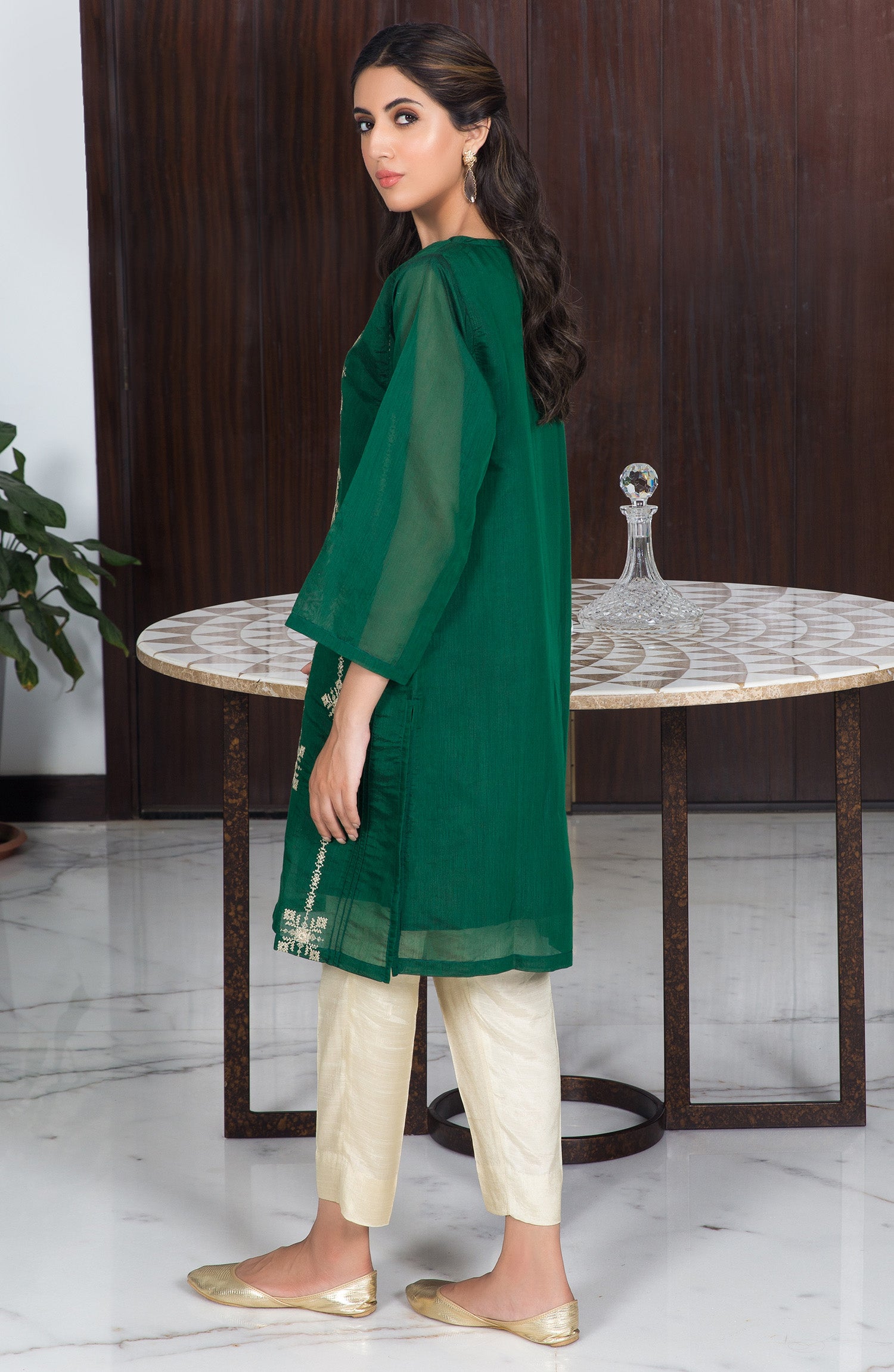 Stitched 1 Piece Embroidered Cotton Shirt (NRHC-85/S GREEN)