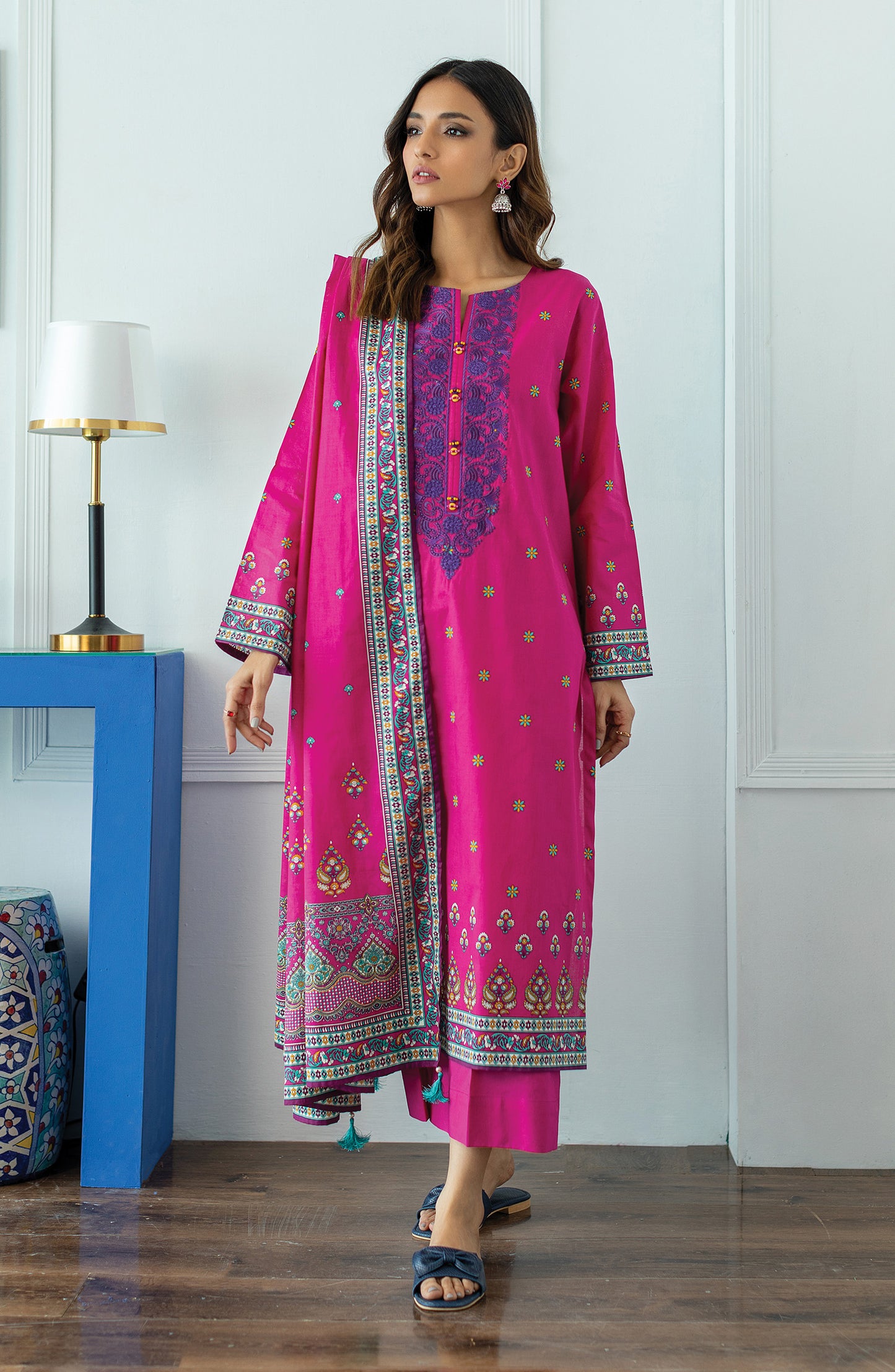 OTL-23-047/U PINK LAWN  UNSTITCHED SHIRT DUPATTA PANTS