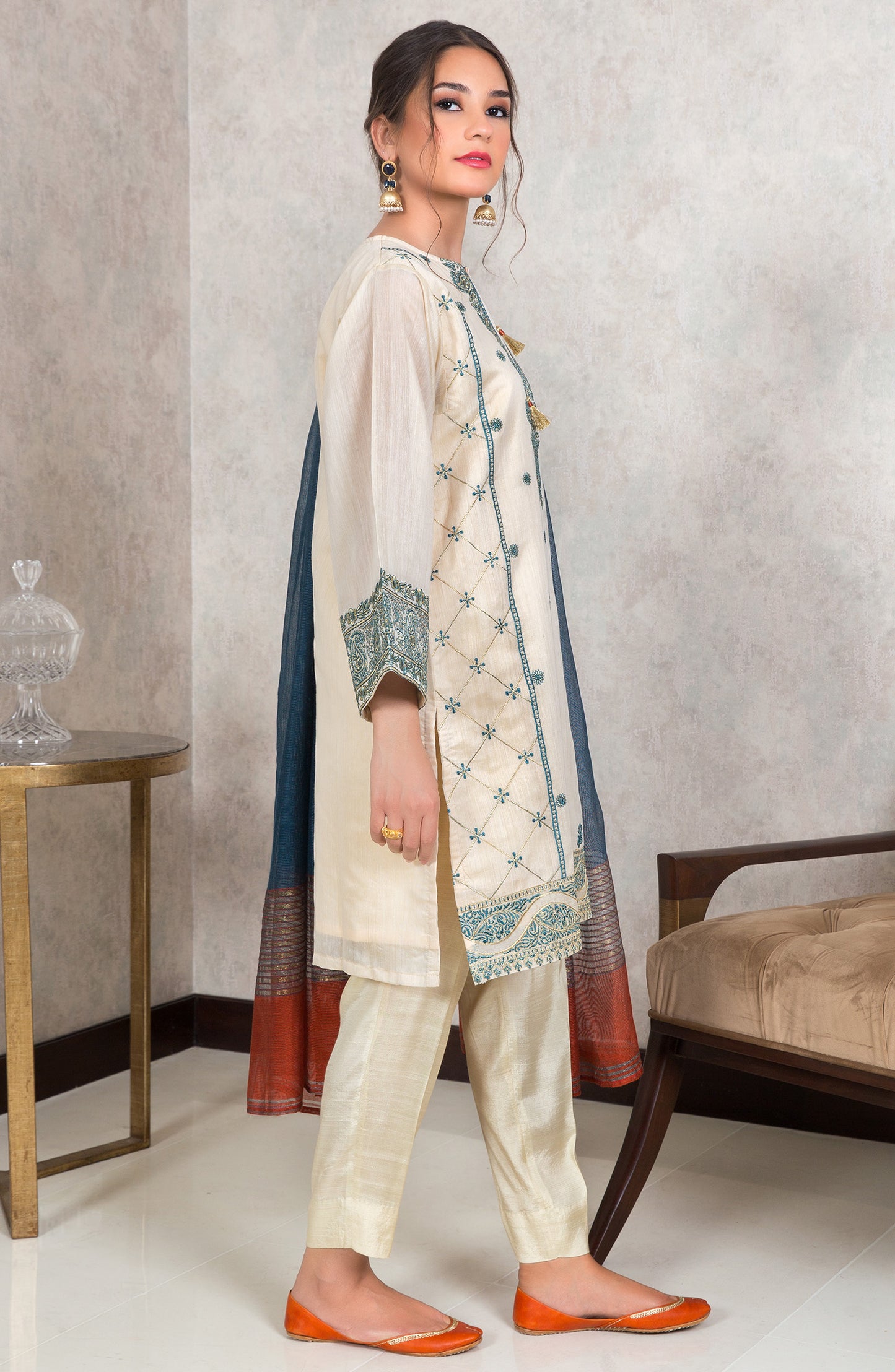 Stitched 3 Piece Embroidered Yarn Dyed Powerloom Suit