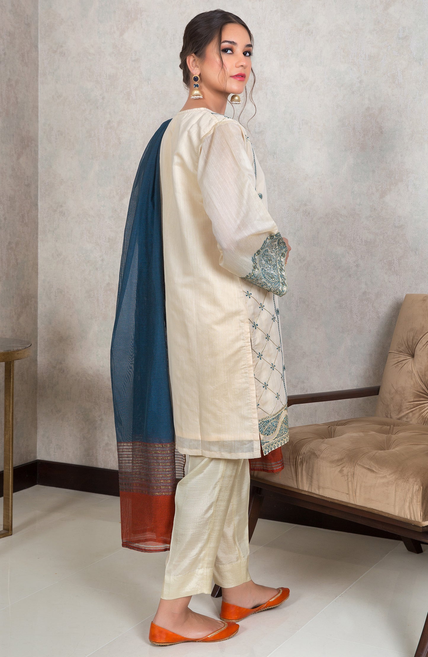 Stitched 3 Piece Embroidered Yarn Dyed Powerloom Suit