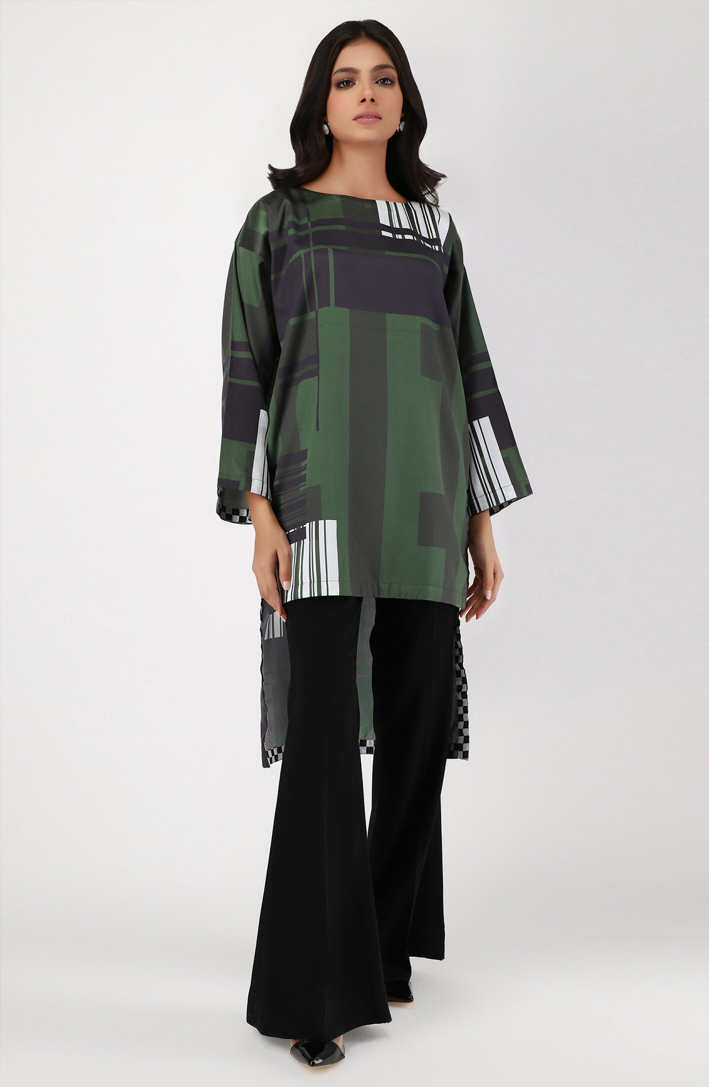 Stitched 1 Piece Printed Cotton Satin Shirt