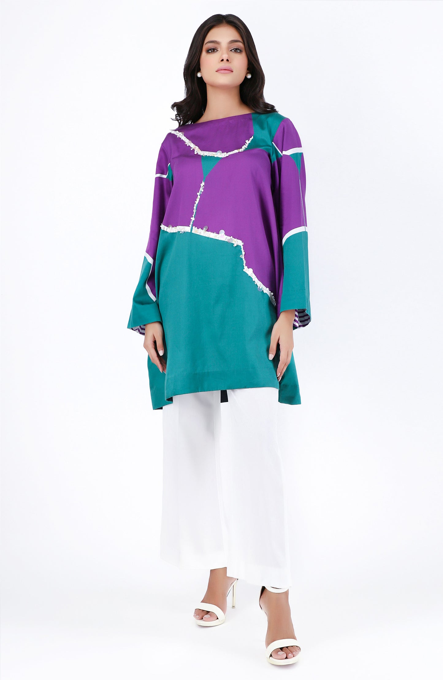 Stitched 1 Piece Embroidered Cotton Satin Shirt