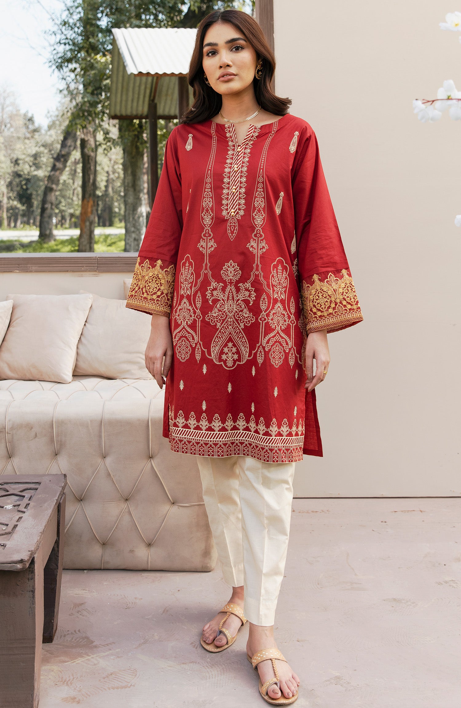 Stitched 1 Piece Embroidered Lawn Shirt (NRD-366/S RED)