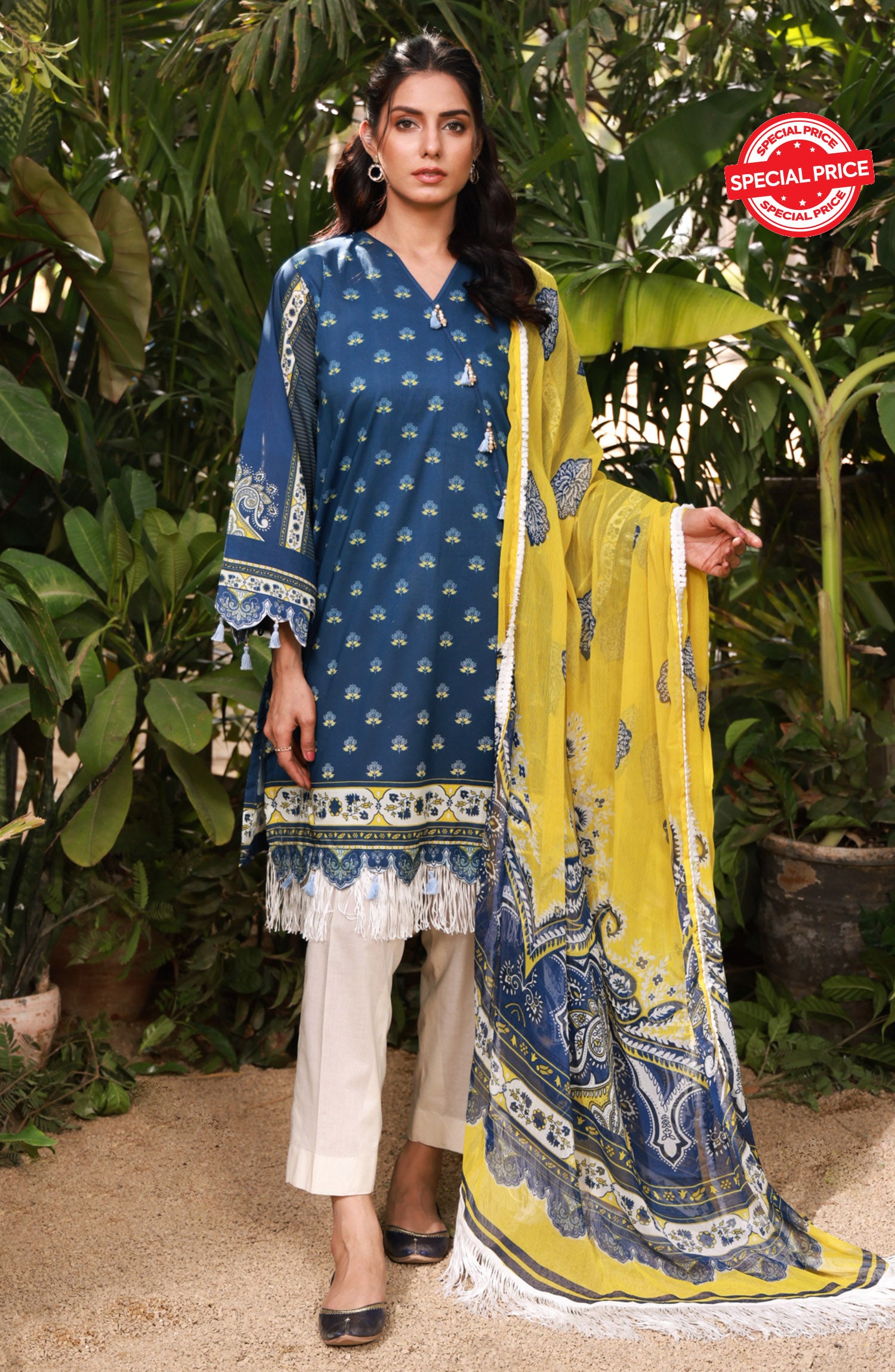 NRDS-21-405/U BLUE LAWN  UNSTITCHED SHIRT DUPATTA