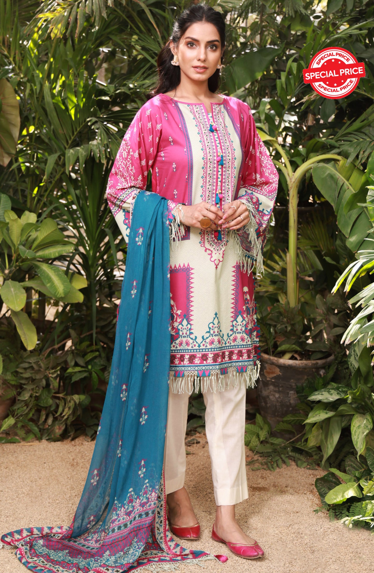 NRDS-21-407/U PINK LAWN  UNSTITCHED SHIRT DUPATTA