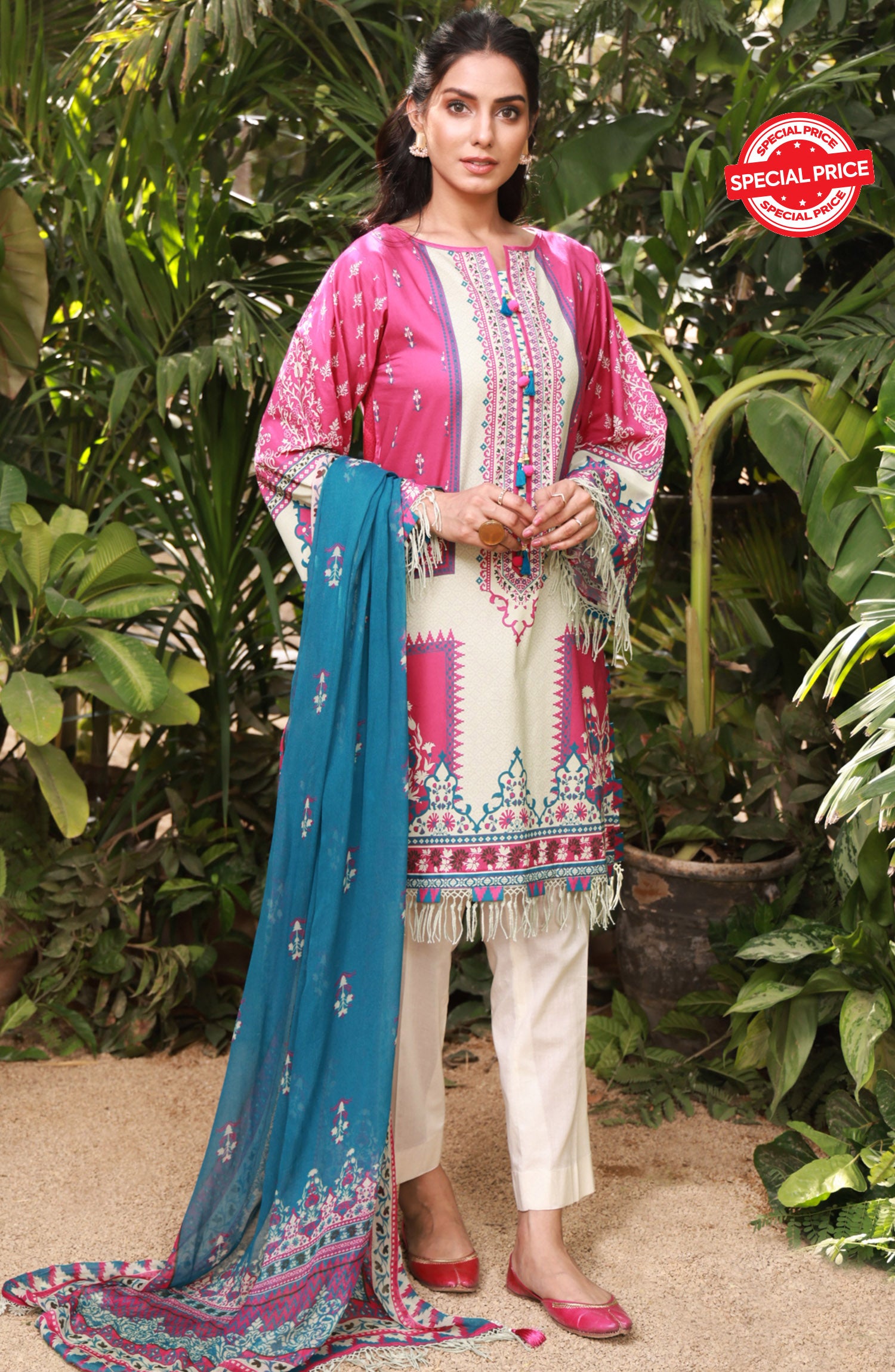 NRDS-21-407/U PINK LAWN  UNSTITCHED SHIRT DUPATTA