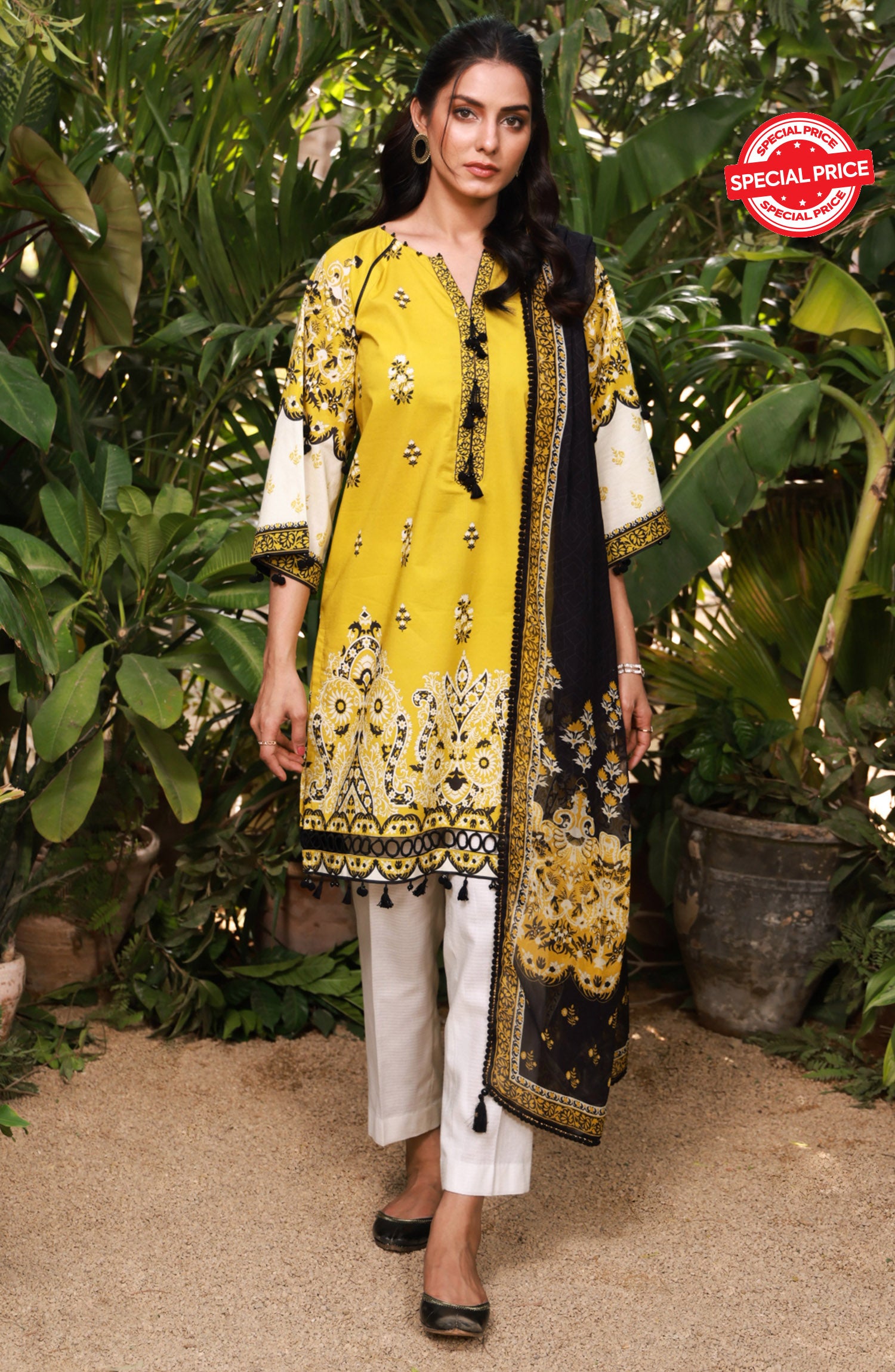 NRDS-21-408/U YELLOW LAWN  UNSTITCHED SHIRT DUPATTA