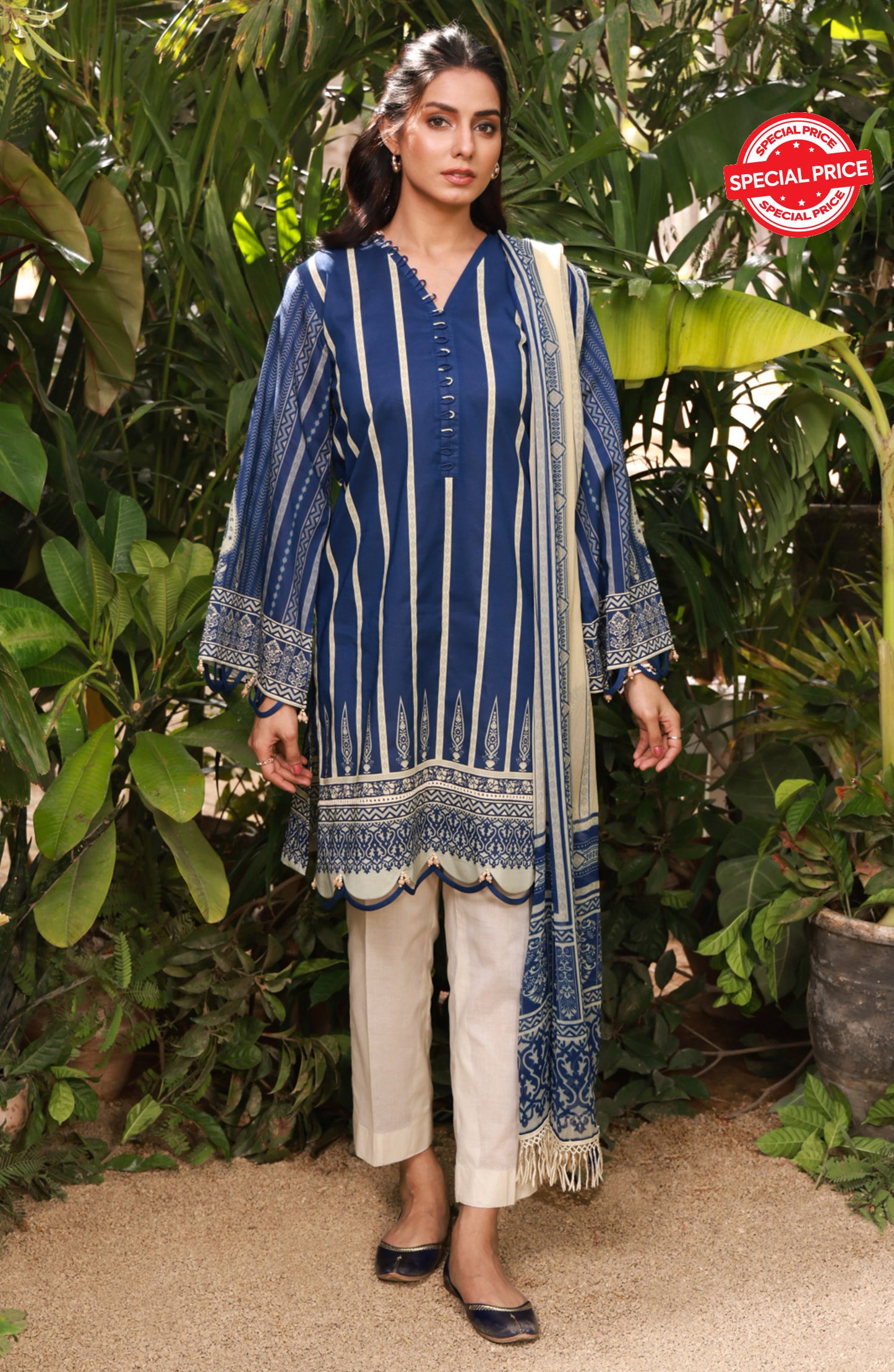 NRDS-21-409/U BLUE LAWN  UNSTITCHED SHIRT DUPATTA