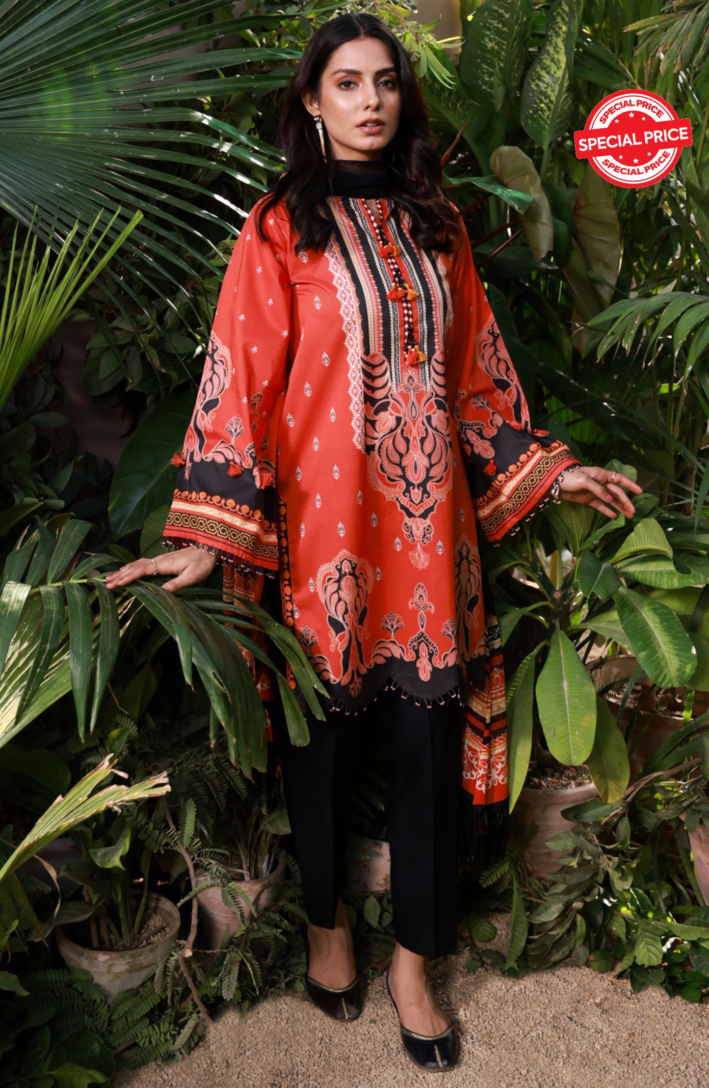 NRDS-21-410/U ORANGE LAWN  UNSTITCHED SHIRT DUPATTA