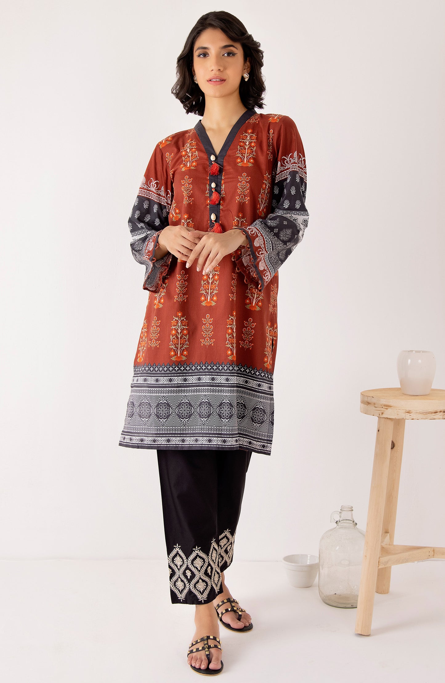 Stitched 1 Piece Printed Cambric Shirt