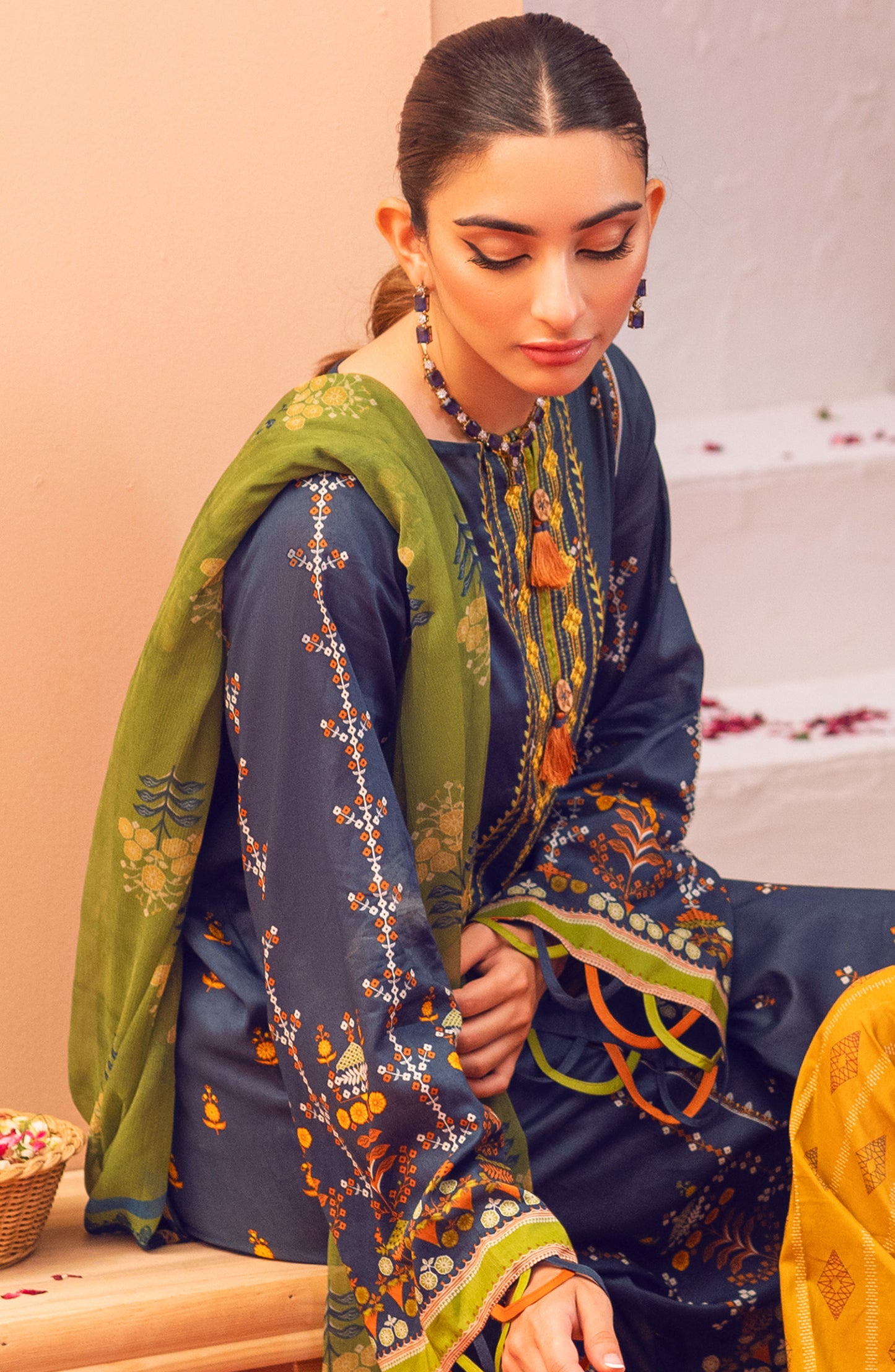Unstitched 2 Piece Embroidered Lawn Shirt and Chiffon Dupatta