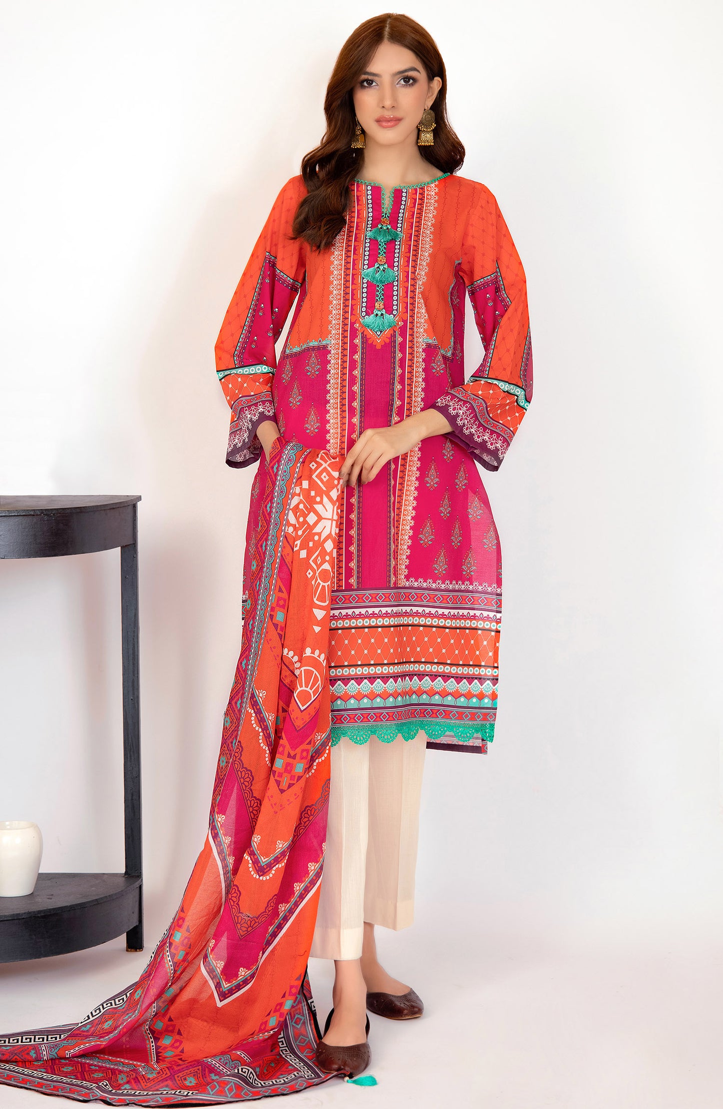 Unstitched 2 Piece Printed Lawn Shirt and Dobby Net Dupatta