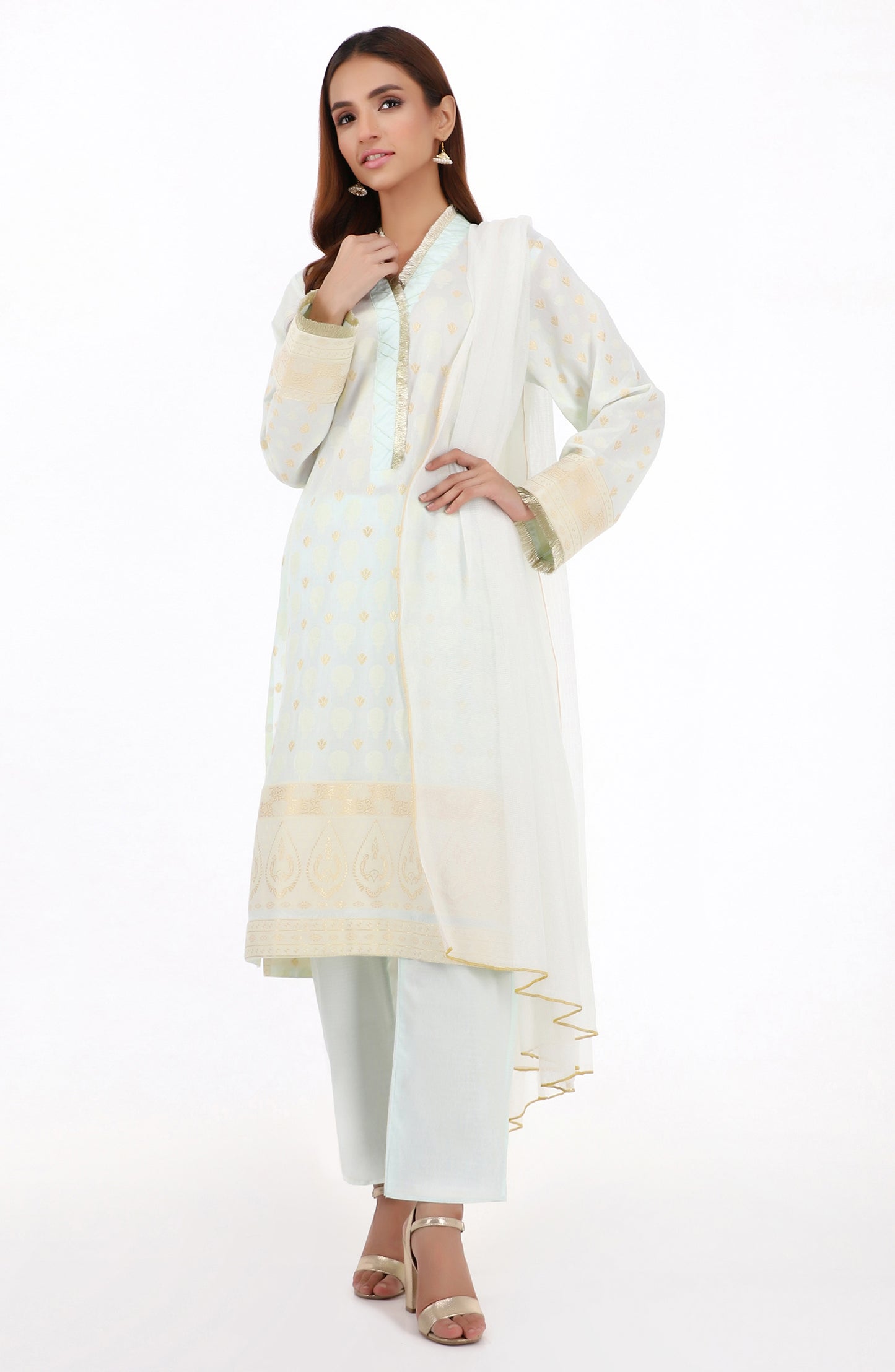Stitched 3 Piece Premium Zari Jacquard Suit