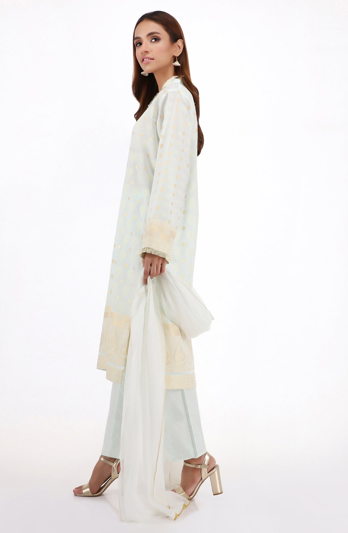 Stitched 3 Piece Premium Zari Jacquard Suit
