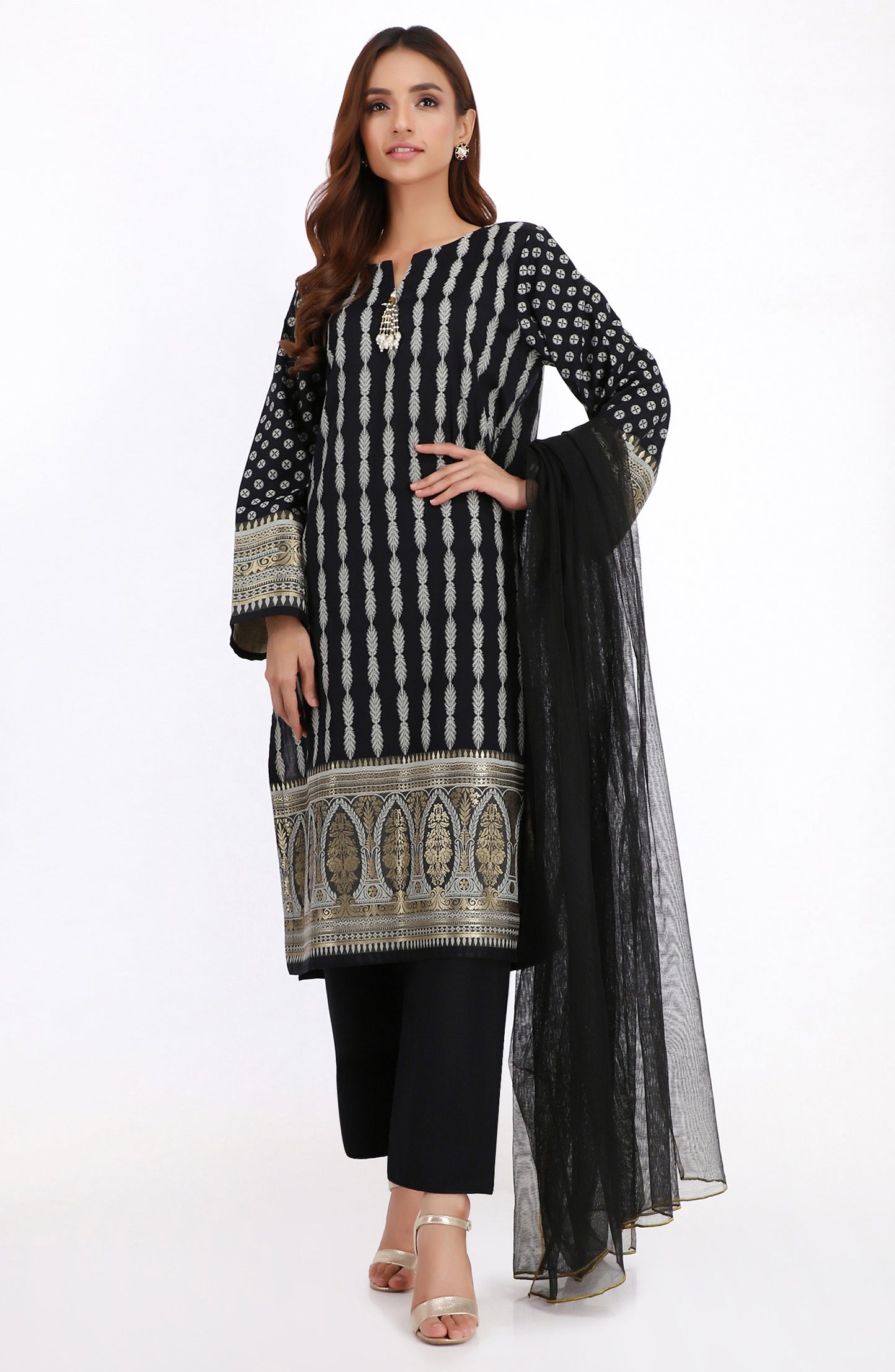 Stitched 3 Piece Premium Zari Jacquard Suit