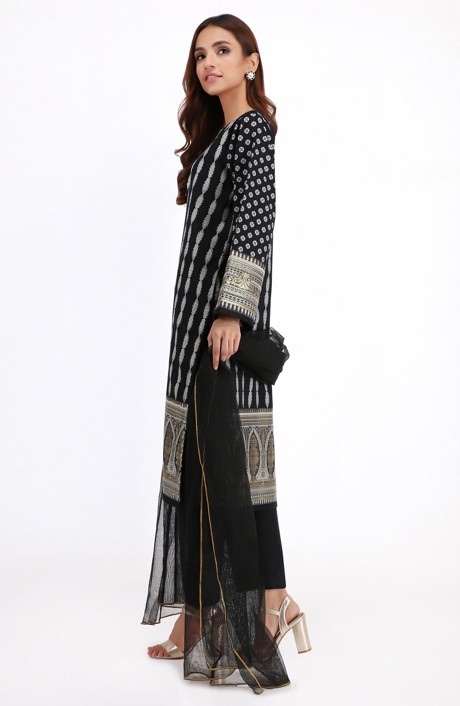 Stitched 3 Piece Premium Zari Jacquard Suit (NRF-012 BLACK)