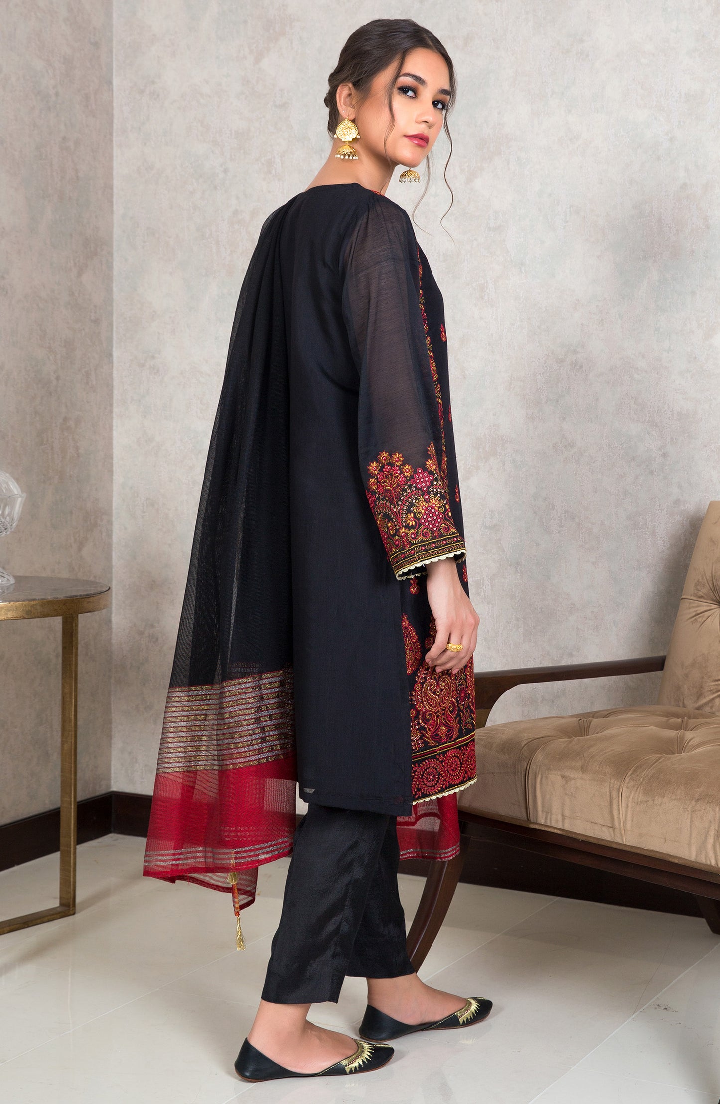 Stitched 3 Piece Embroidered Yarn Dyed Powerloom Suit