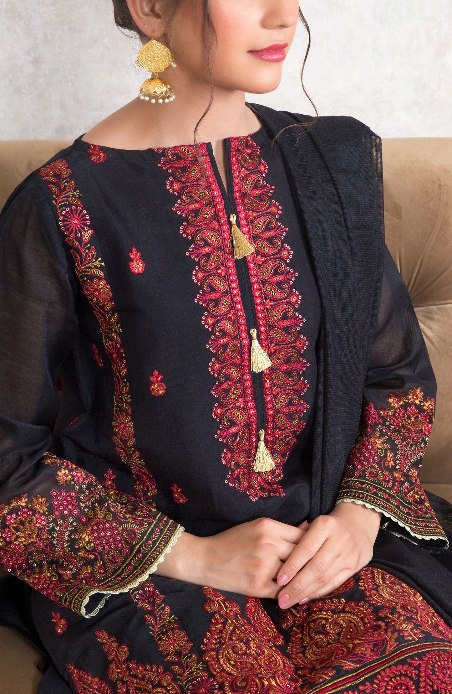 Stitched 3 Piece Embroidered Yarn Dyed Powerloom Suit