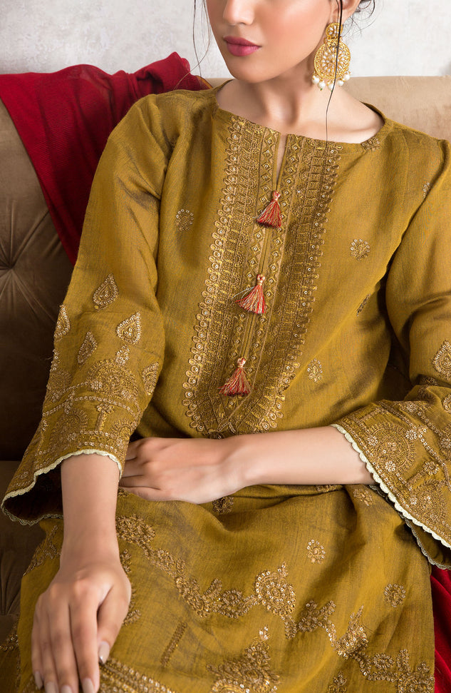 Stitched 3 Piece Embroidered Yarn Dyed Powerloom Suit