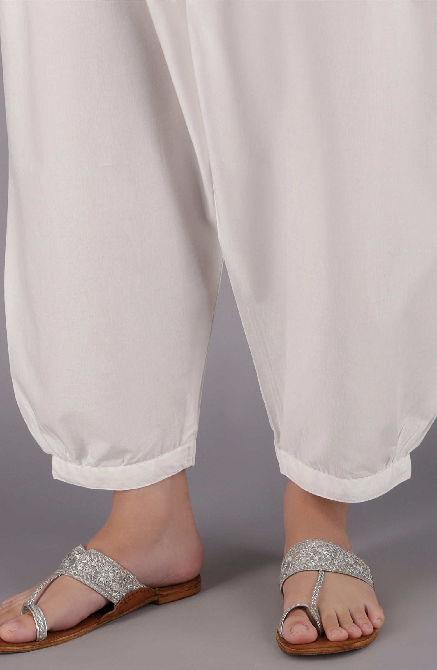 NRP-94/S WHITE CAMBRIC SCSHALWAR STITCHED BOTTOMS SHALWAR