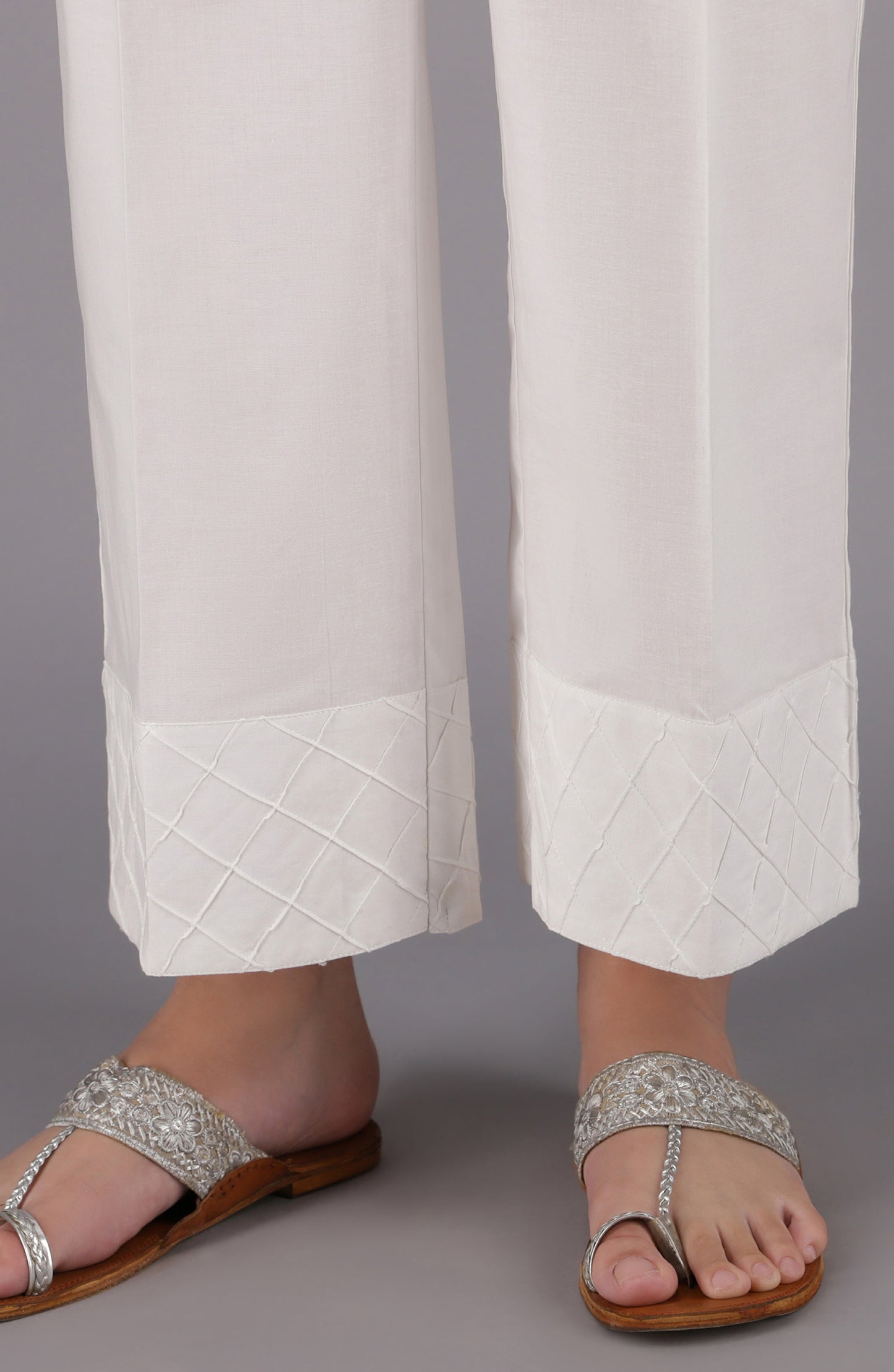 NRP-98/S WHITE CAMBRIC SCPANTS STITCHED BOTTOMS PANTS