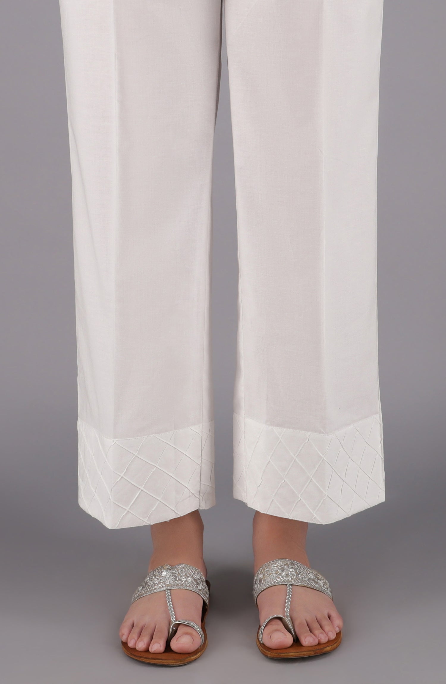 NRP-98/S WHITE CAMBRIC SCPANTS STITCHED BOTTOMS PANTS