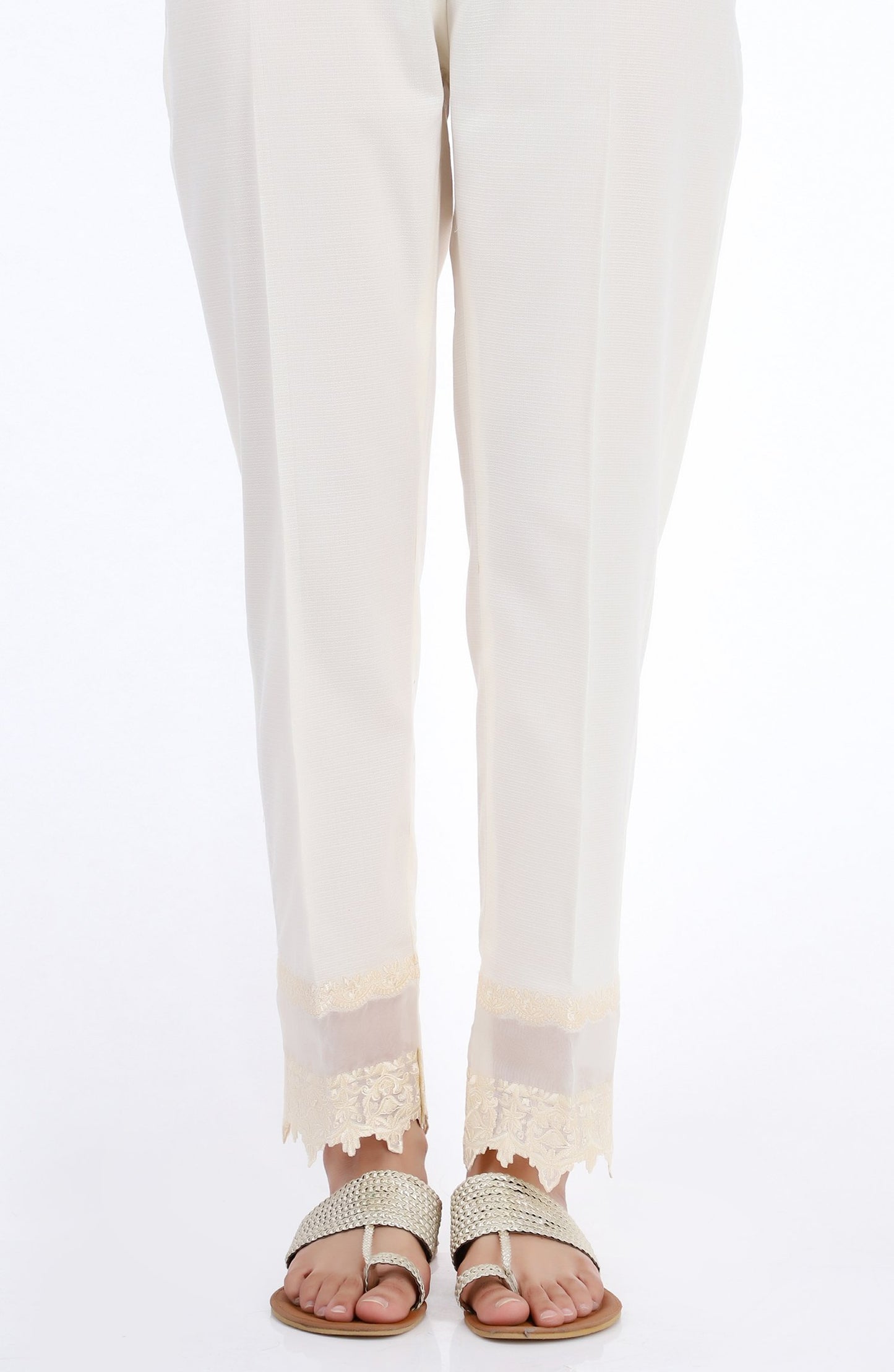 Stitched Embroidered Straight Pants- Black