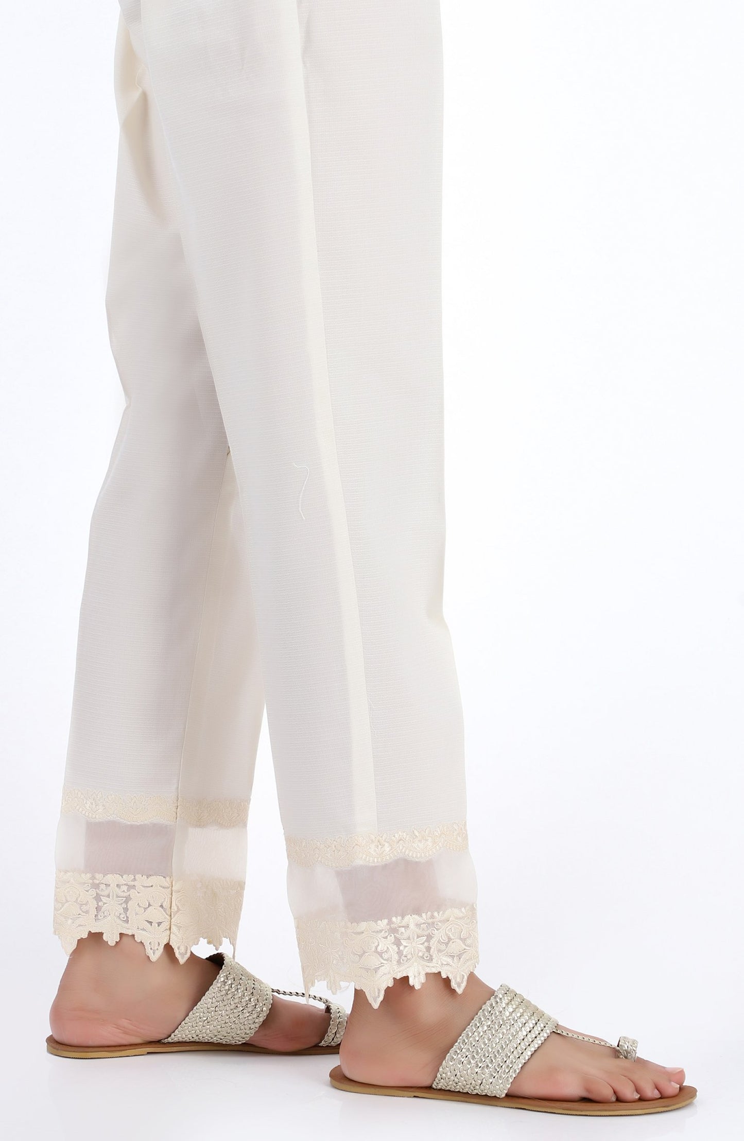 Stitched Embroidered Straight Pants- Black