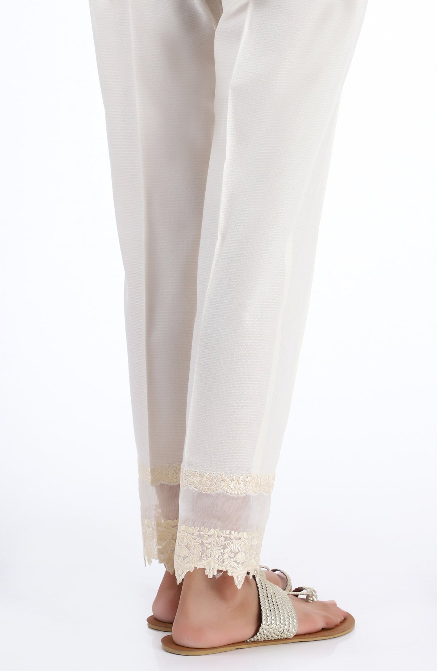 Stitched Embroidered Straight Pants- Black