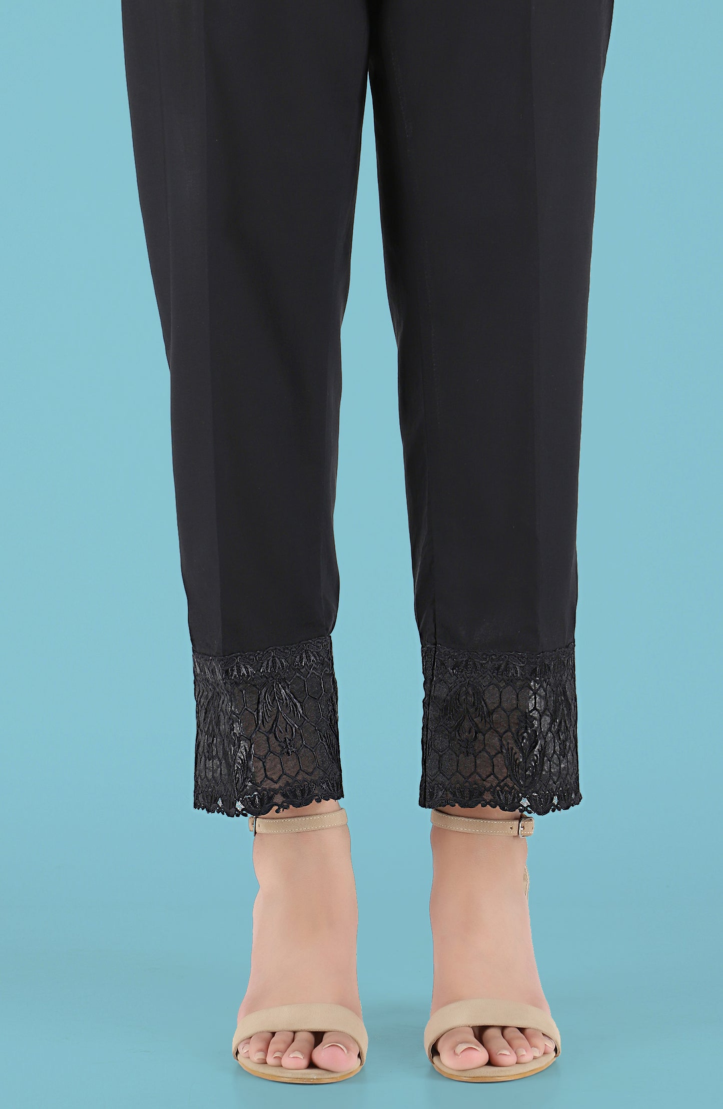 Stitched Embroidered Straight Pants- Black (NRPE-031 BLACK)