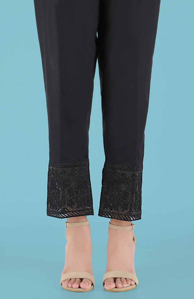 Stitched Embroidered Straight Pants- Black