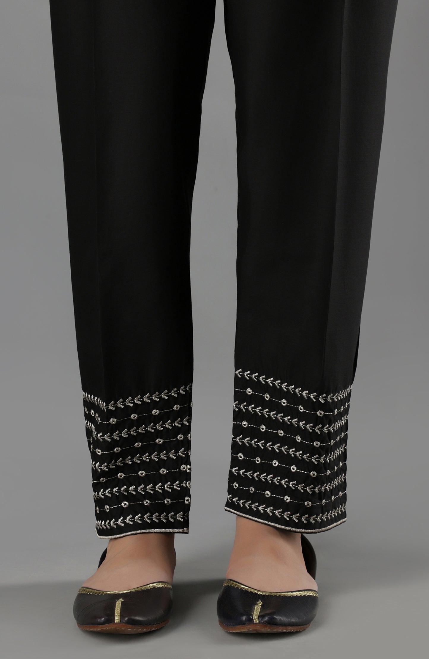 Stitched Bottoms 1 Piece Embroidered Cambric Pants (NRPE-49/S BLACK)