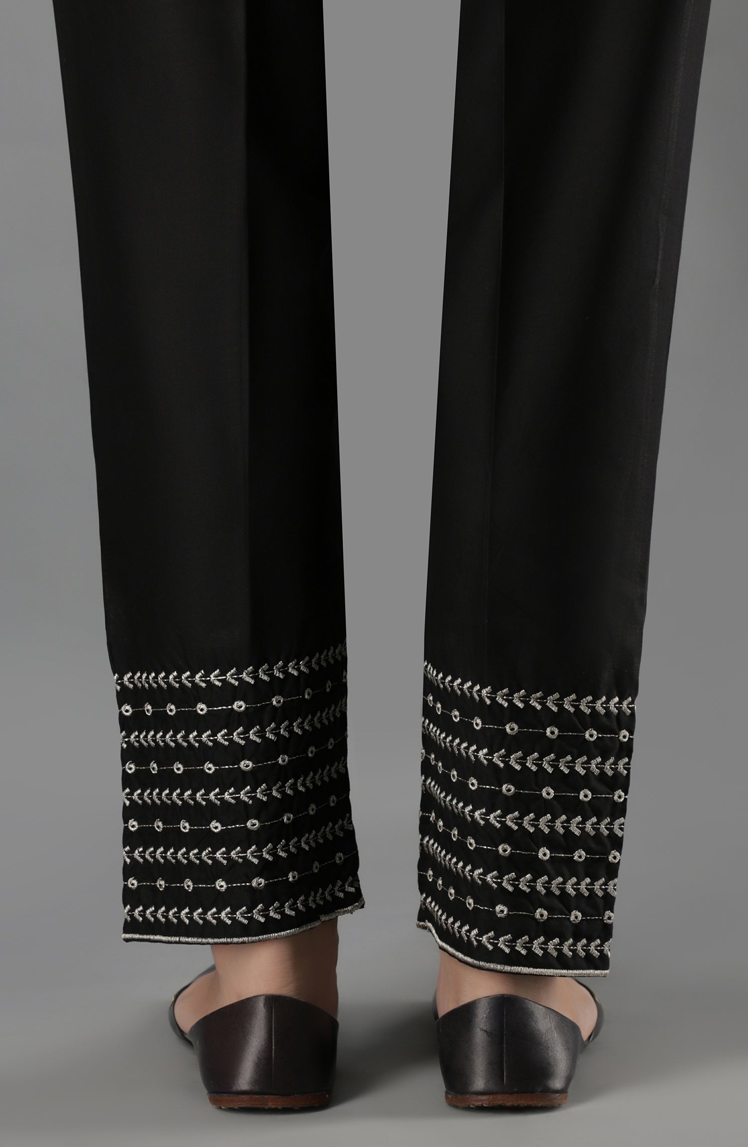 Stitched Bottoms 1 Piece Embroidered Cambric Pants (NRPE-49/S BLACK)