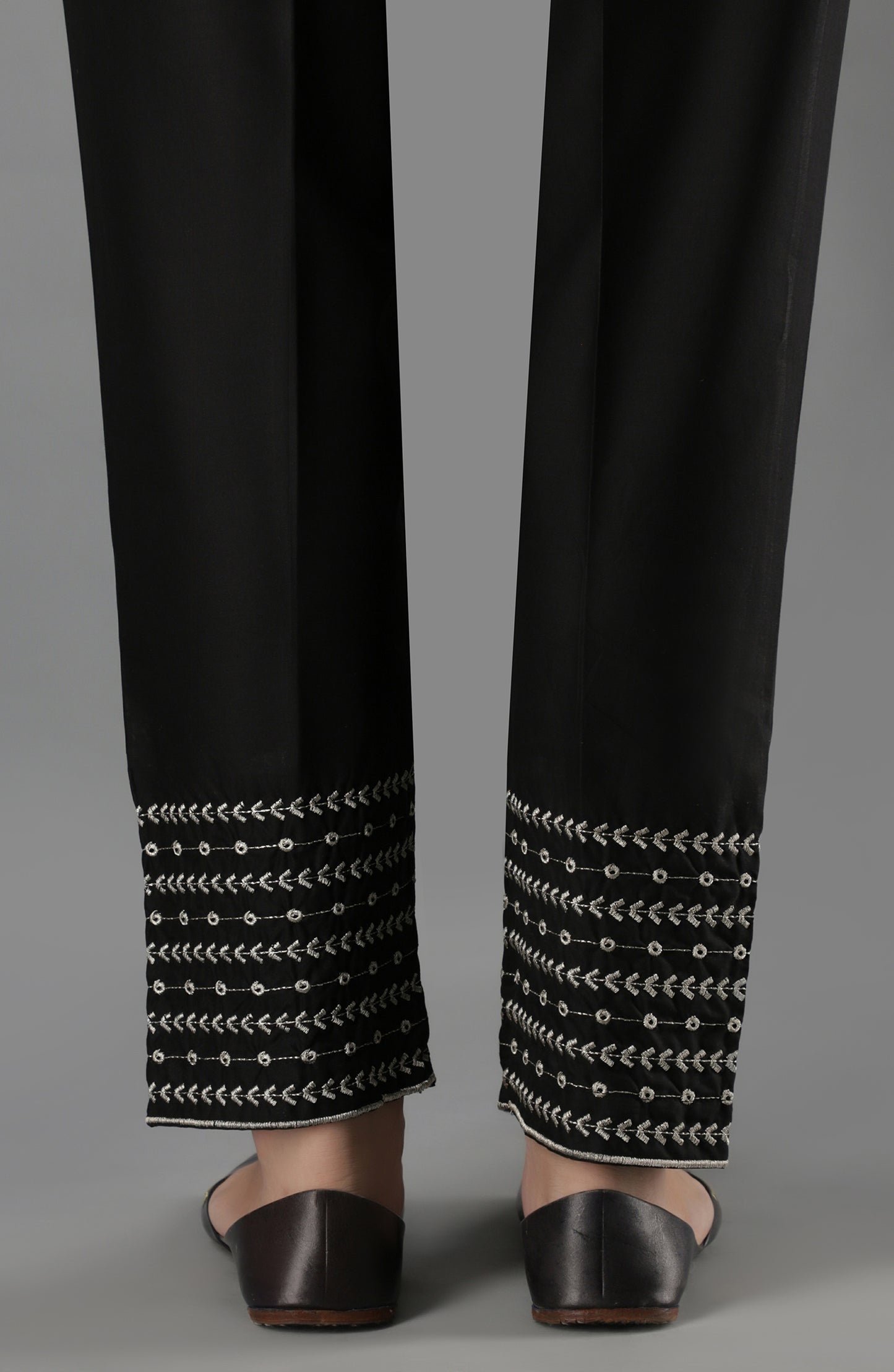 Stitched Bottoms 1 Piece Embroidered Cambric Pants (NRPE-49/S BLACK)