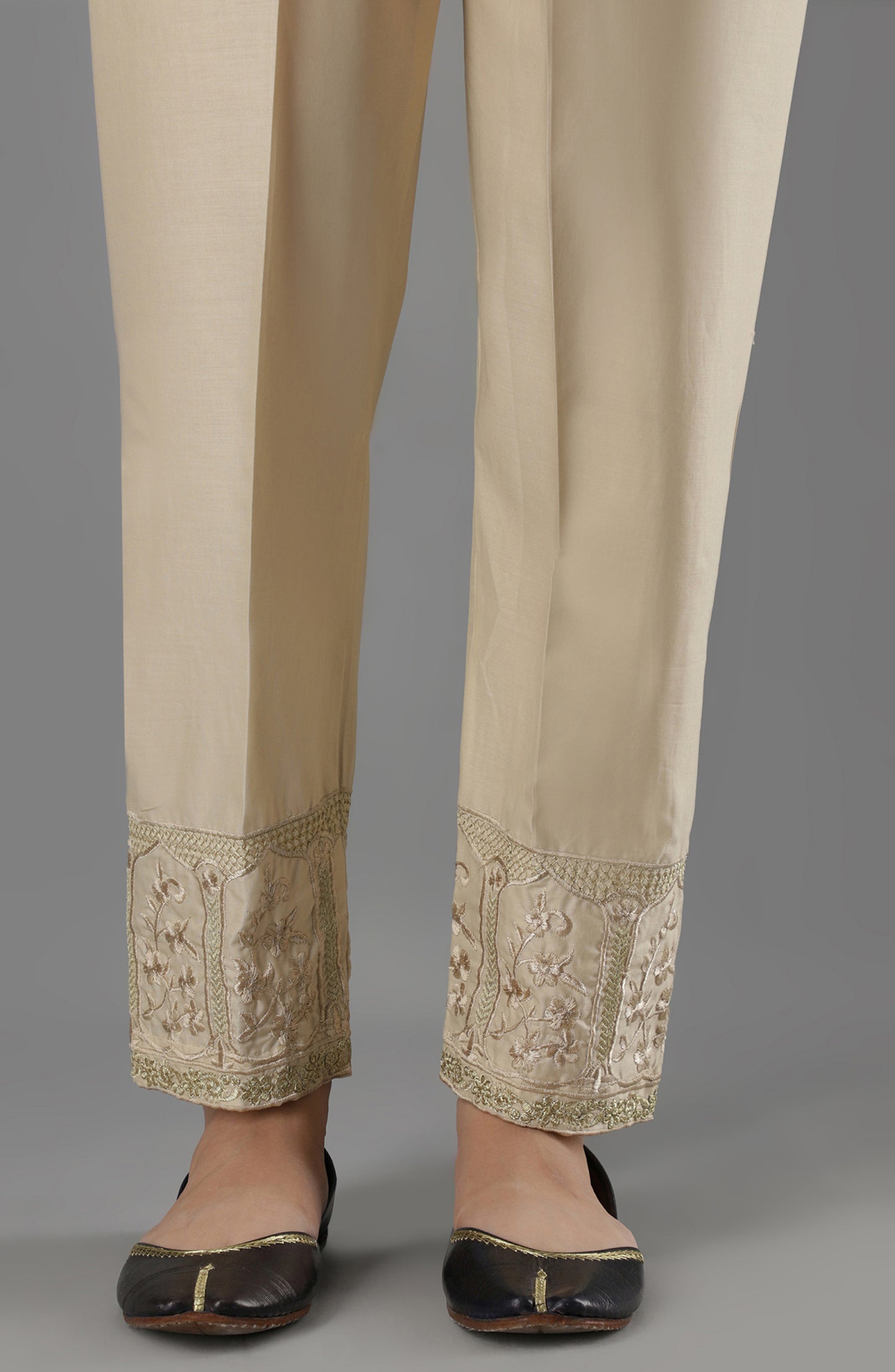 Stitched Bottoms 1 Piece Embroidered Cambric Pants (NRPE-50/S BEIGE)