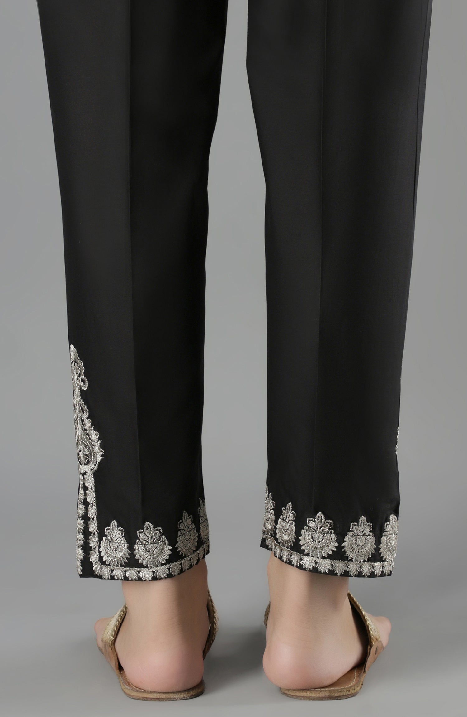 Stitched Bottoms 1 Piece Embroidered Cambric Pants (NRPE-52/S BLACK)