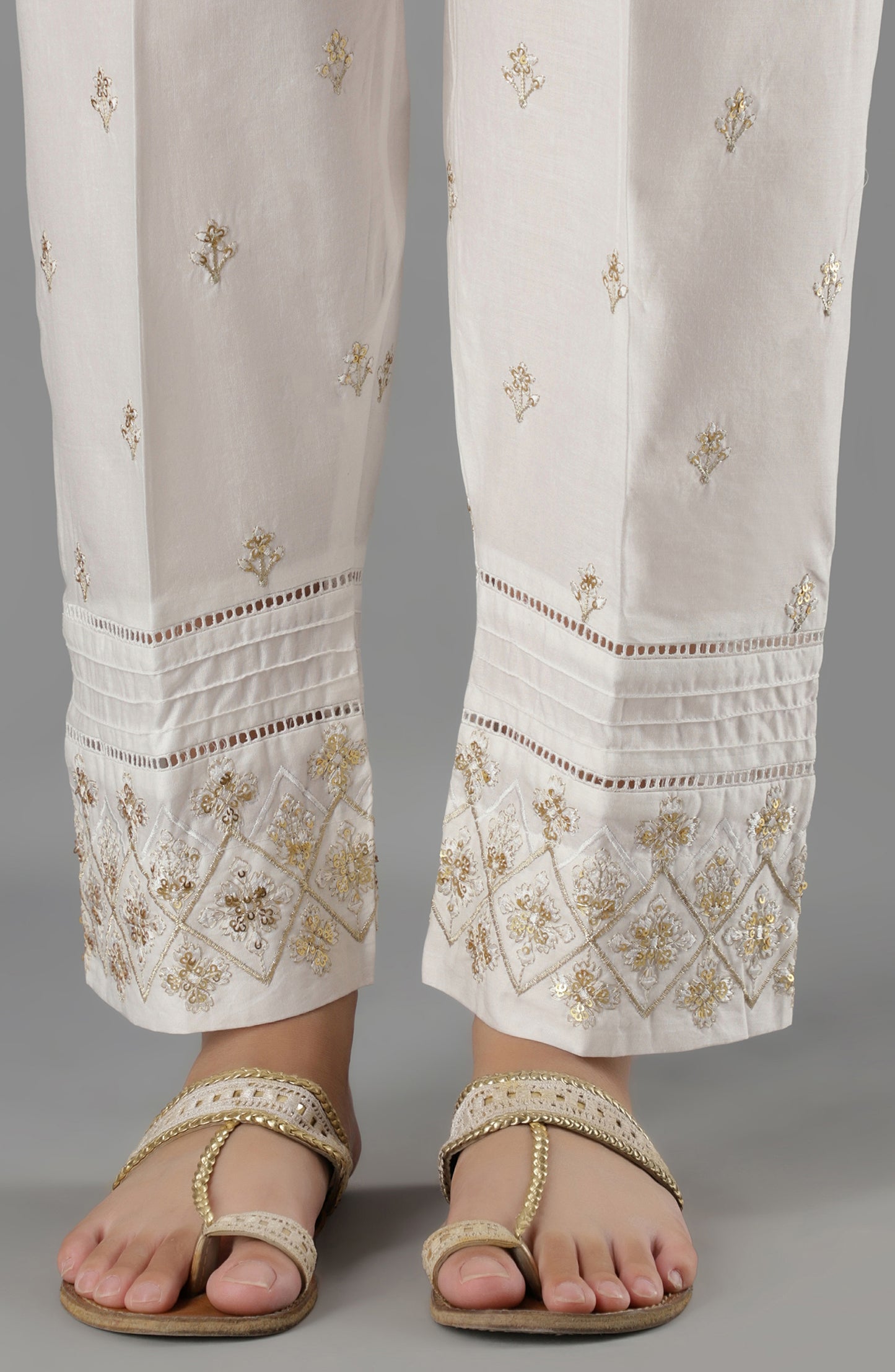 Stitched Bottoms 1 Piece Embroidered Cambric Pants