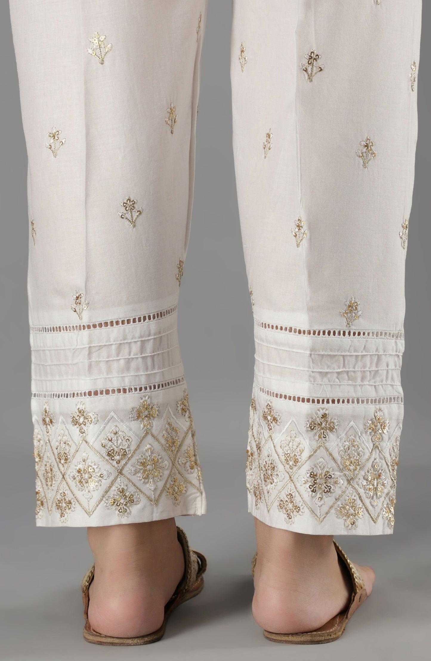 Stitched Bottoms 1 Piece Embroidered Cambric Pants
