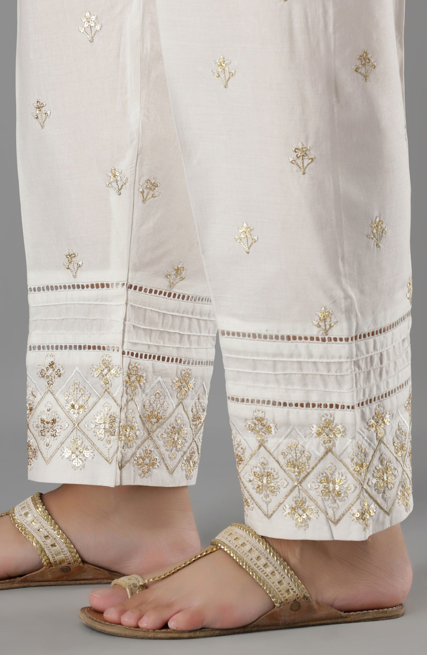Stitched Bottoms 1 Piece Embroidered Cambric Pants