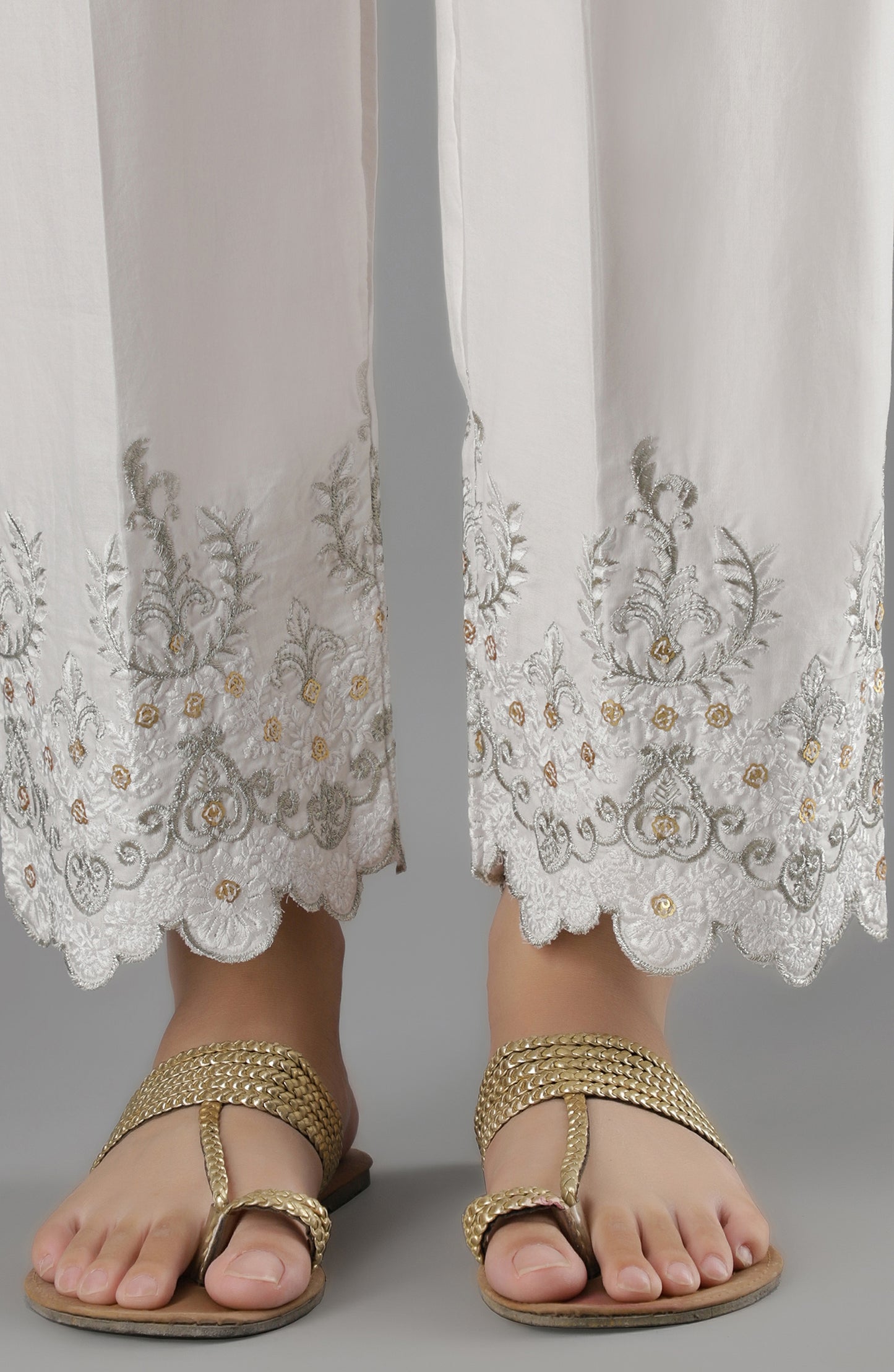 NRPE-61/S WHITE CAMBRIC SCPANTS STITCHED BOTTOMS PANTS