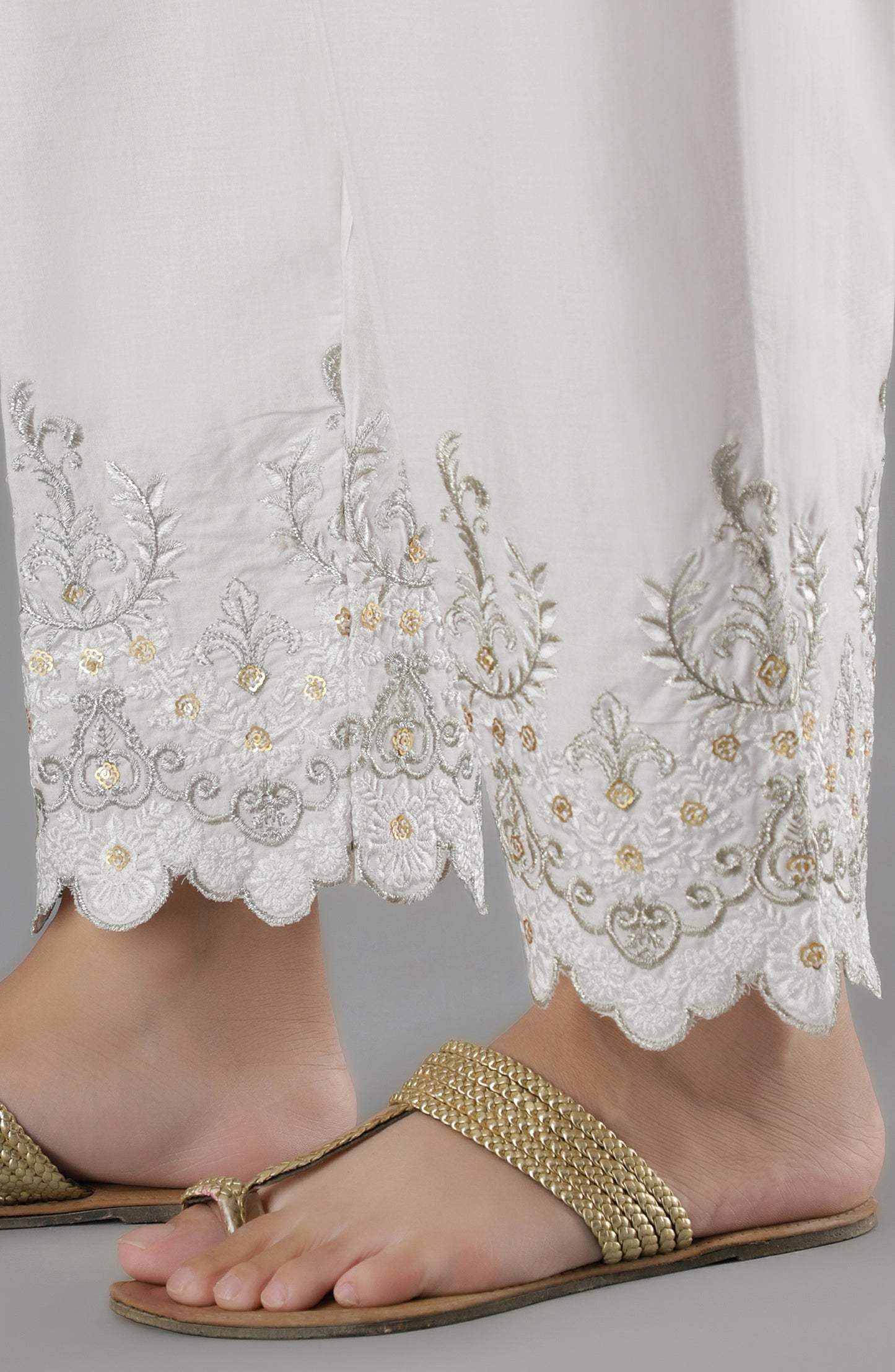 NRPE-61/S WHITE CAMBRIC SCPANTS STITCHED BOTTOMS PANTS