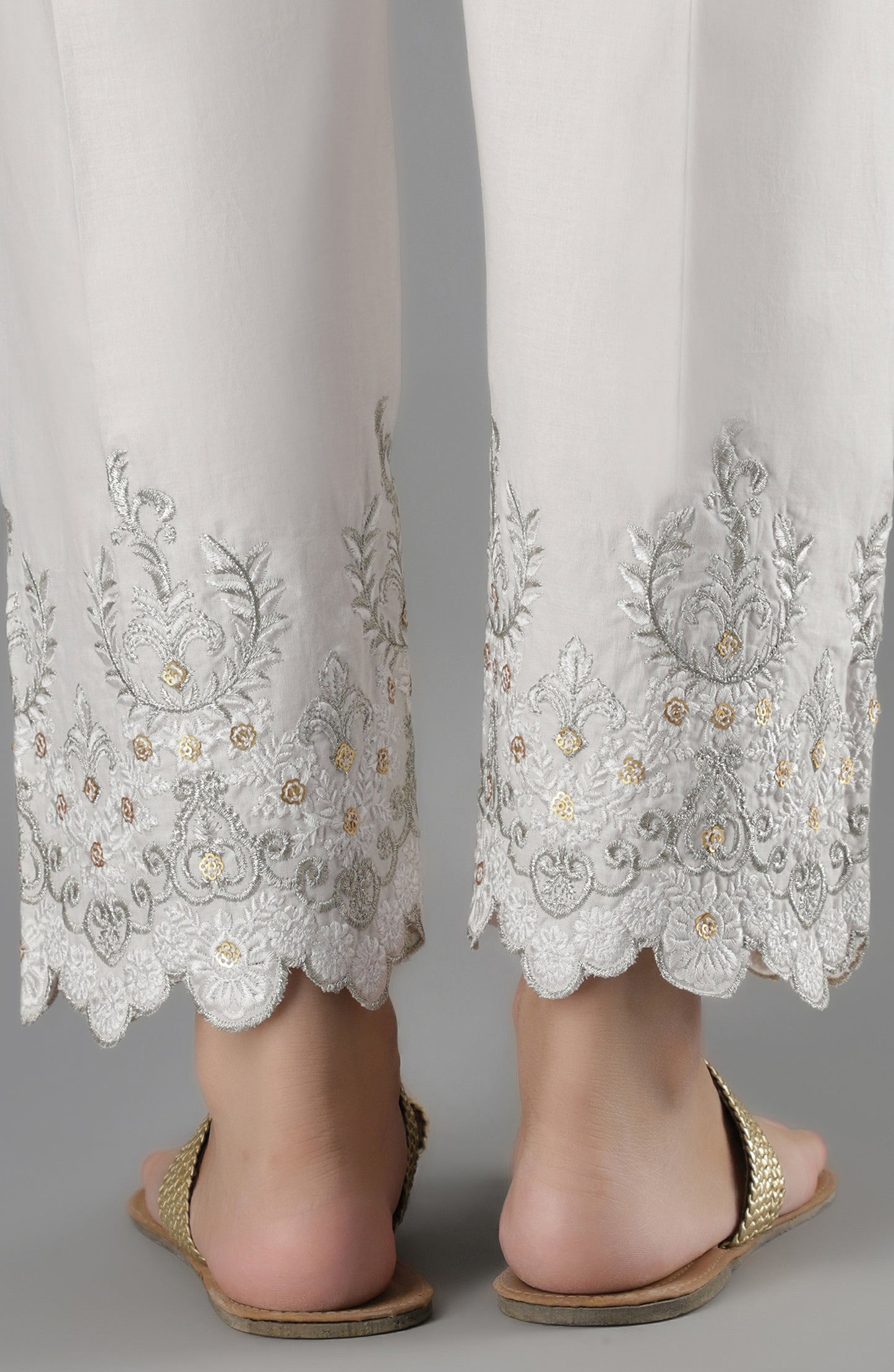 NRPE-61/S WHITE CAMBRIC SCPANTS STITCHED BOTTOMS PANTS