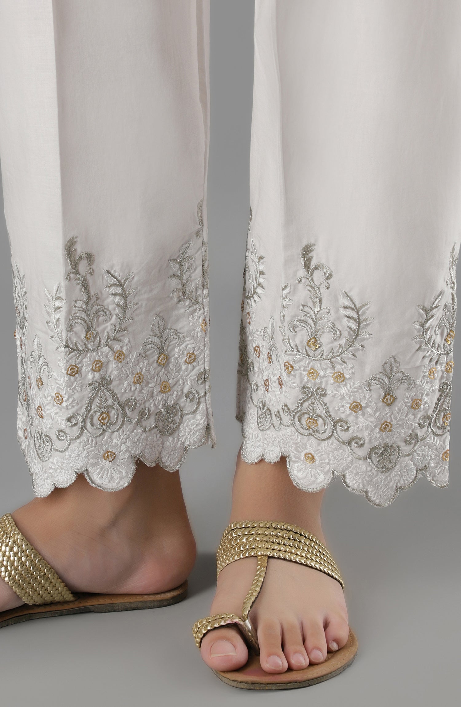 NRPE-61/S WHITE CAMBRIC SCPANTS STITCHED BOTTOMS PANTS