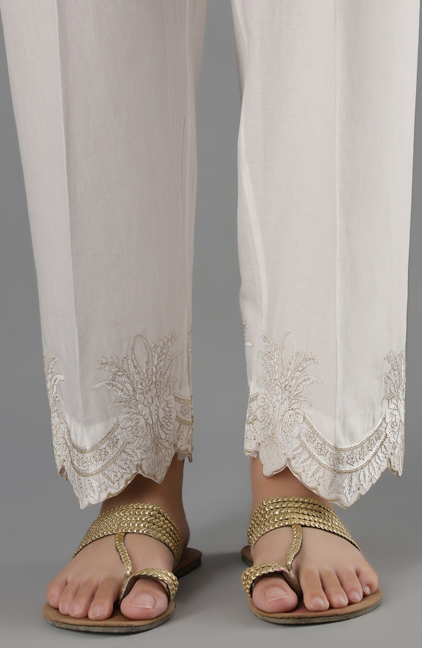 Stitched Bottoms 1 Piece Embroidered Cambric Pants