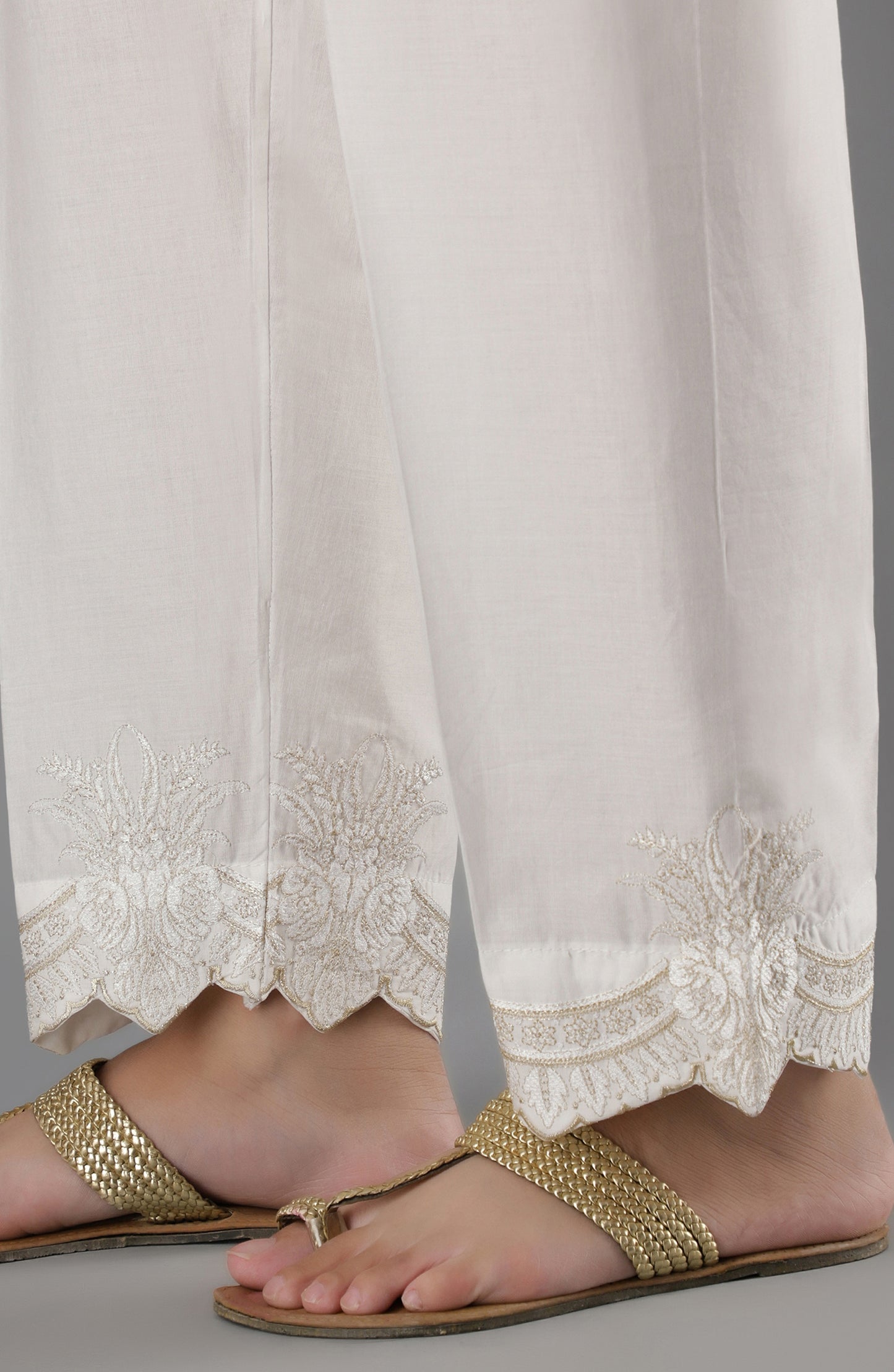 Stitched Bottoms 1 Piece Embroidered Cambric Pants