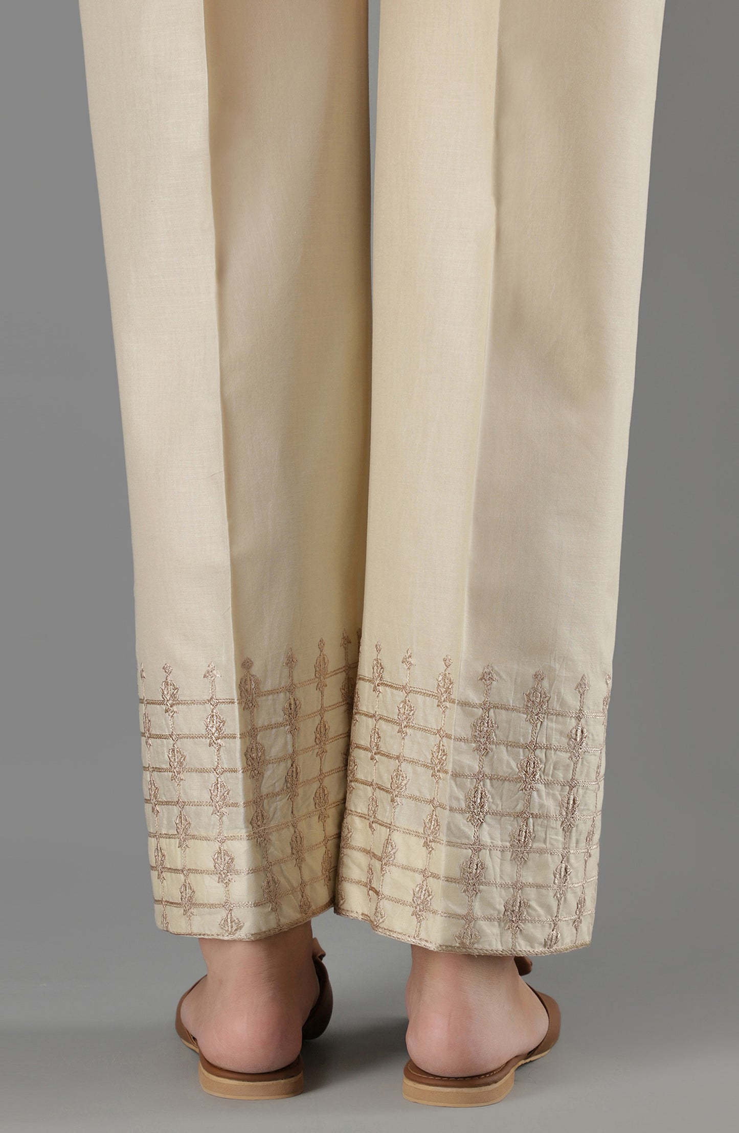 Stitched Bottoms 1 Piece Embroidered Cambric Pants (NRPE-65/S BEIGE)