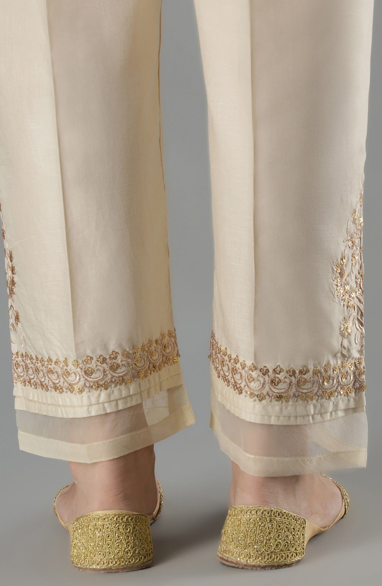 Stitched Bottoms 1 Piece Embroidered Cambric Pants (NRPE-68/S BEIGE)