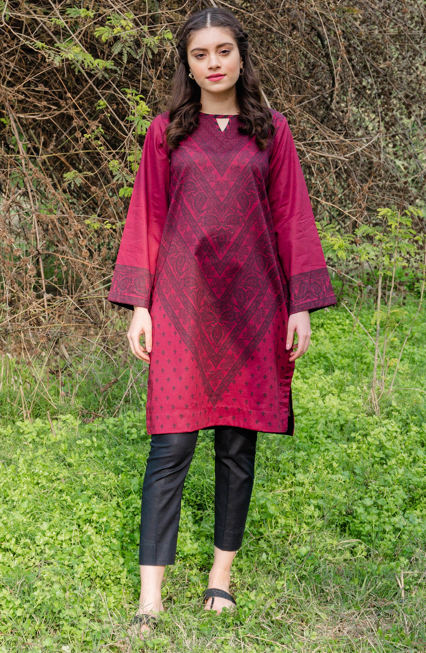 Stitched 1 Piece Printed Lawn Shirt (NRD-261/S MAROON)